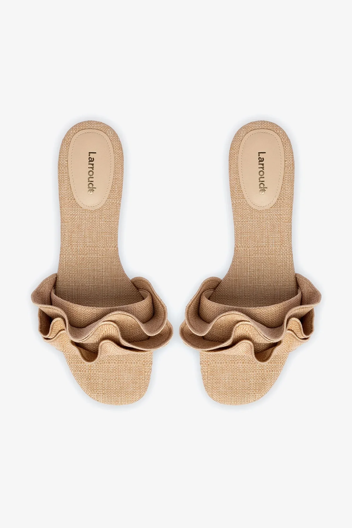 Ivy Ruffle Flat Mule In Beige Raffia