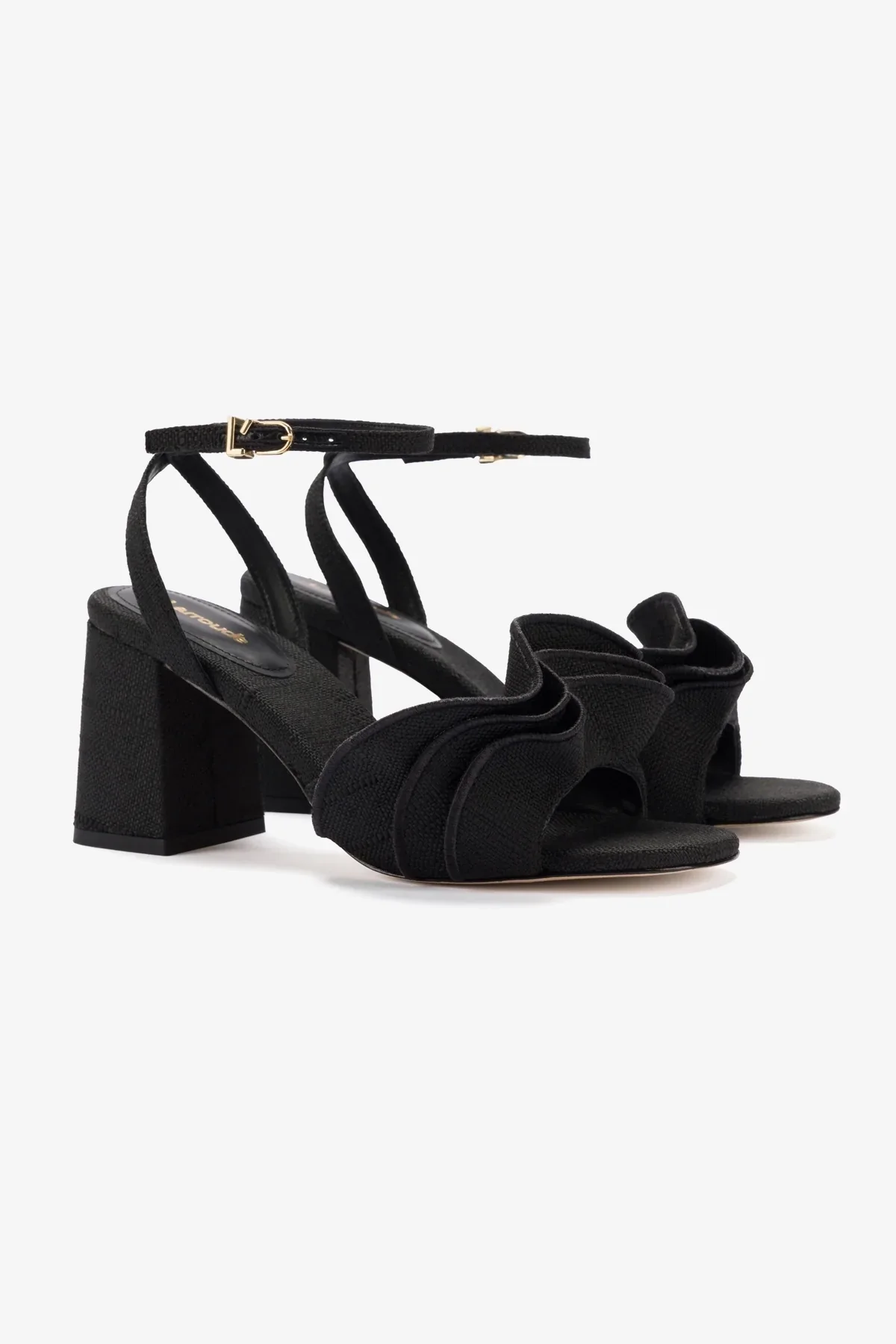 Selena Ruffle Sandal In Black Raffia