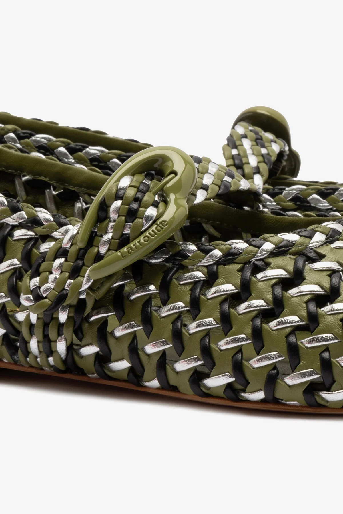 Verona Macrame Ballet Flat In Seaweed, Black and Silver Metallic Leather