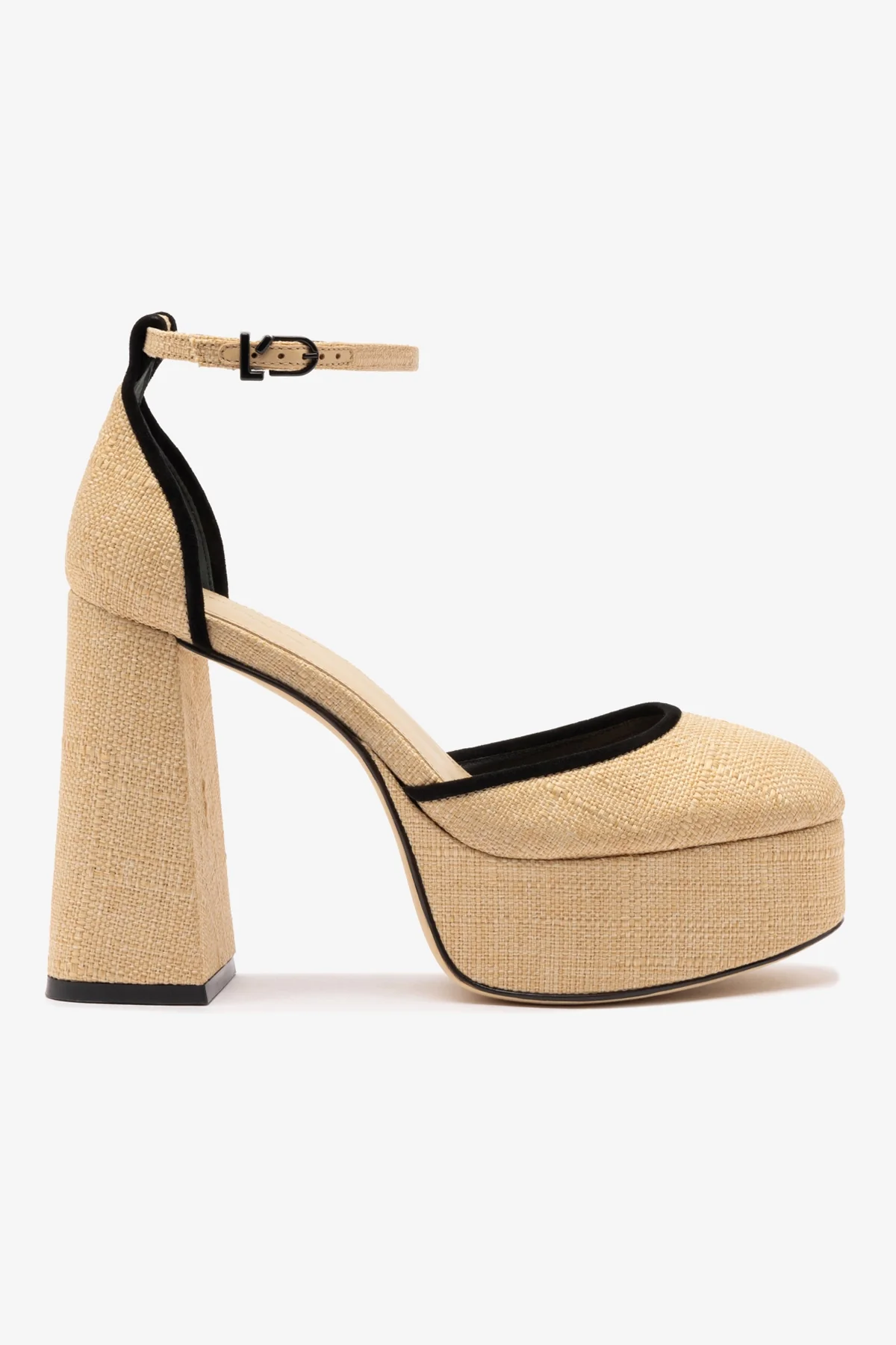 Ari Pump In Beige Raffia and Black Trimming
