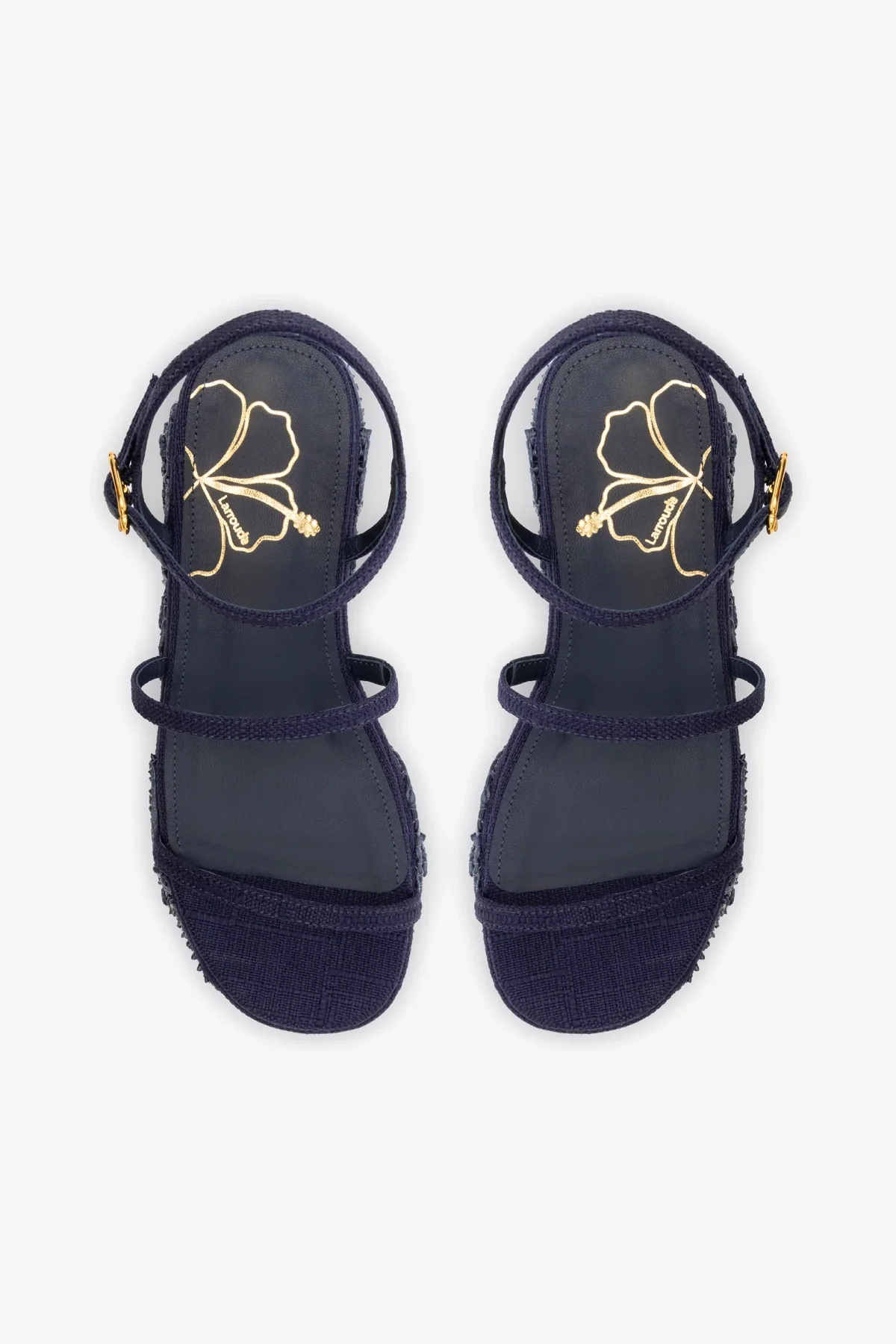 Gio Flatform In Navy Raffia and Hibiscus Embroidery
