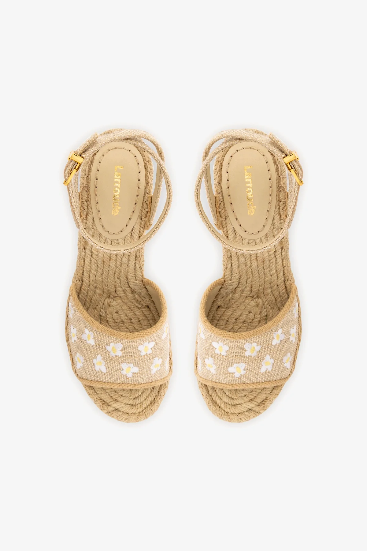 Letizia Espadrille Wedge In Raw Linen and Daisy Embroidery