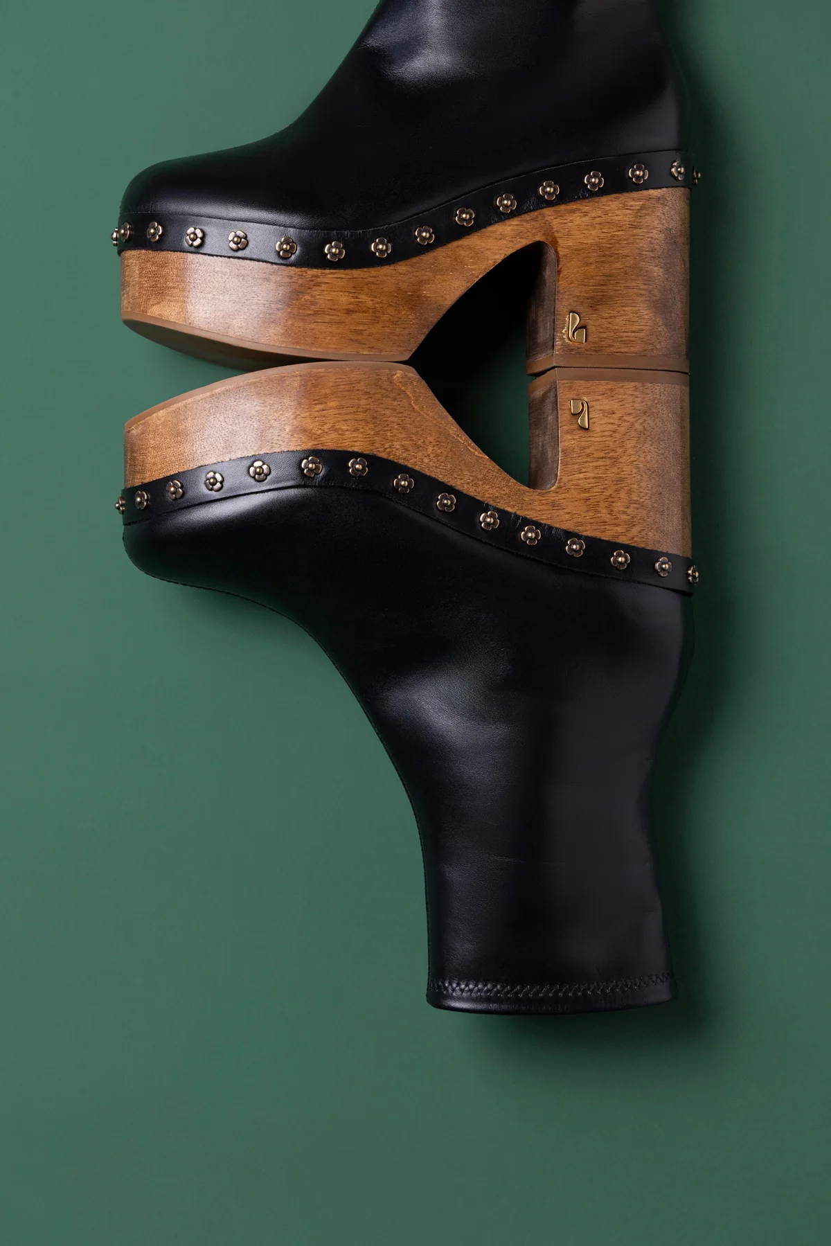 Miso Wooden Boot In Black Leather