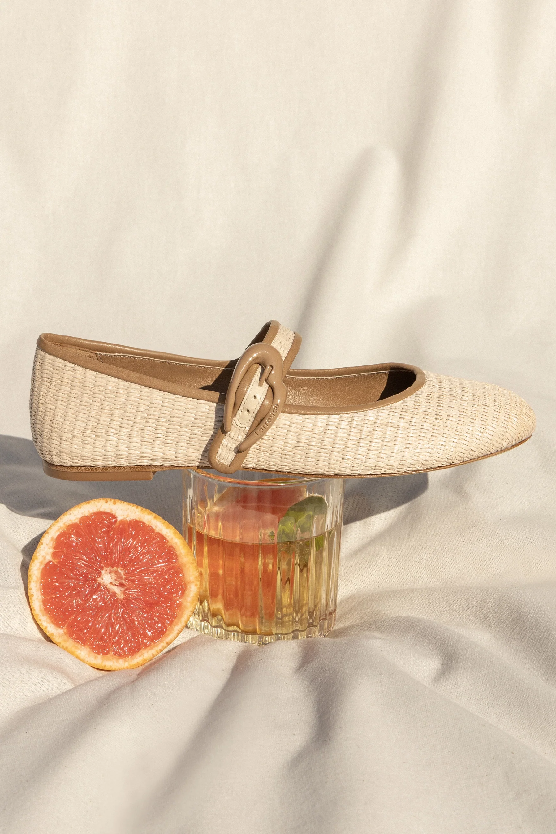 Verona Ballet Flat In Natural Raffia and Hazelnut Trimming