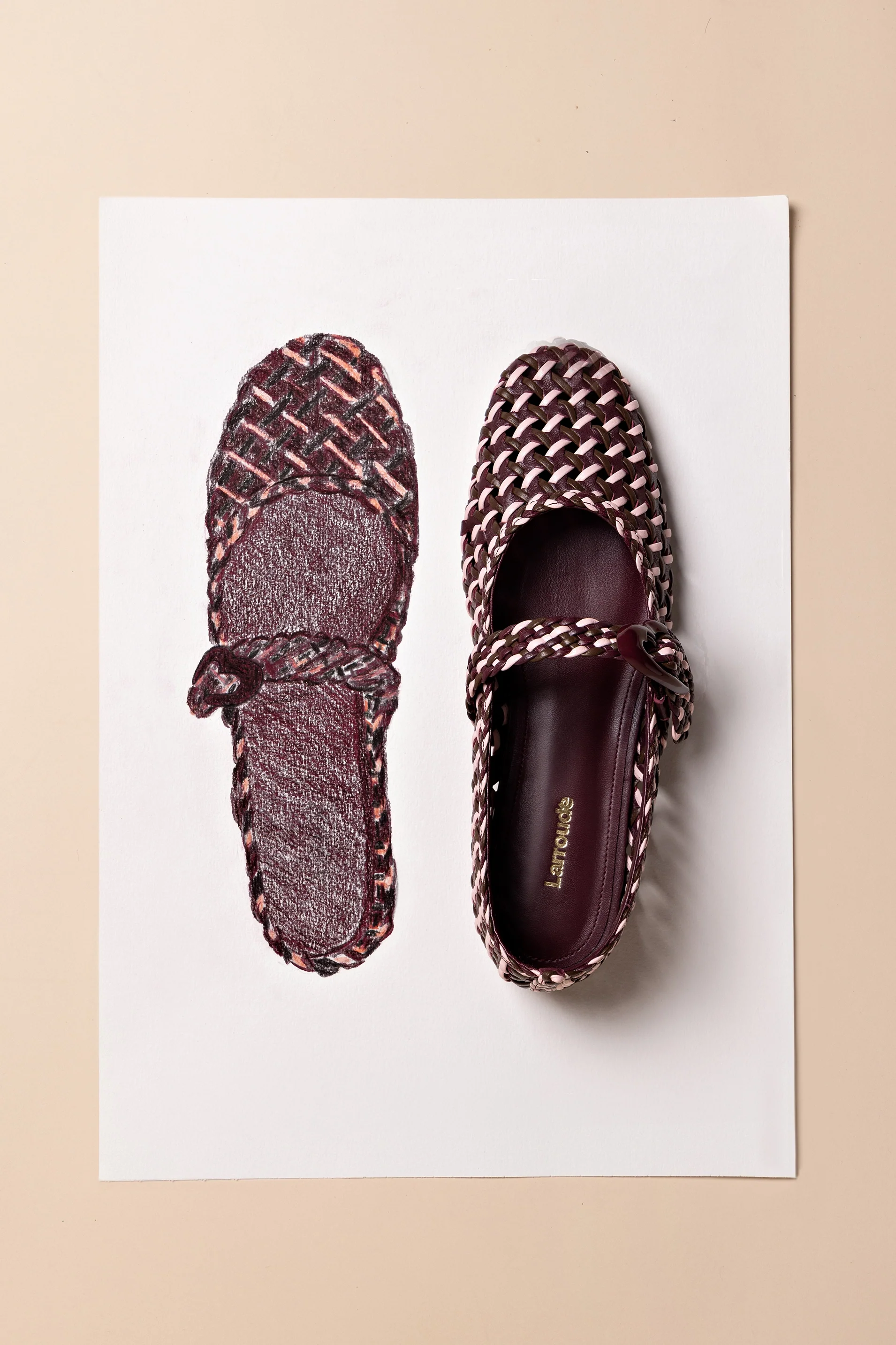 Verona Macrame Ballet Flat In Wine, Tulip and Burnt Umber Leather