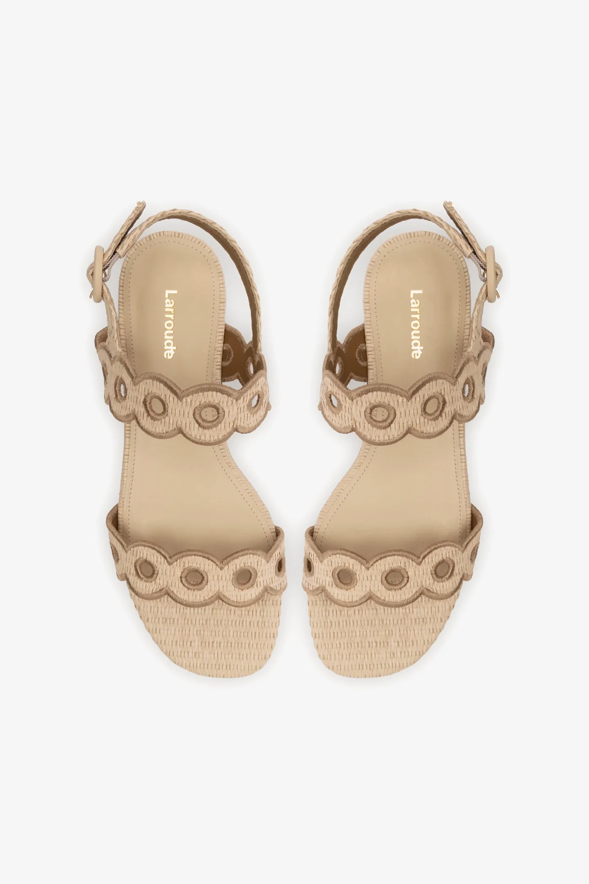 Florence Broderie Flat Sandal In Natural Raffia and Hazelnut Trimming