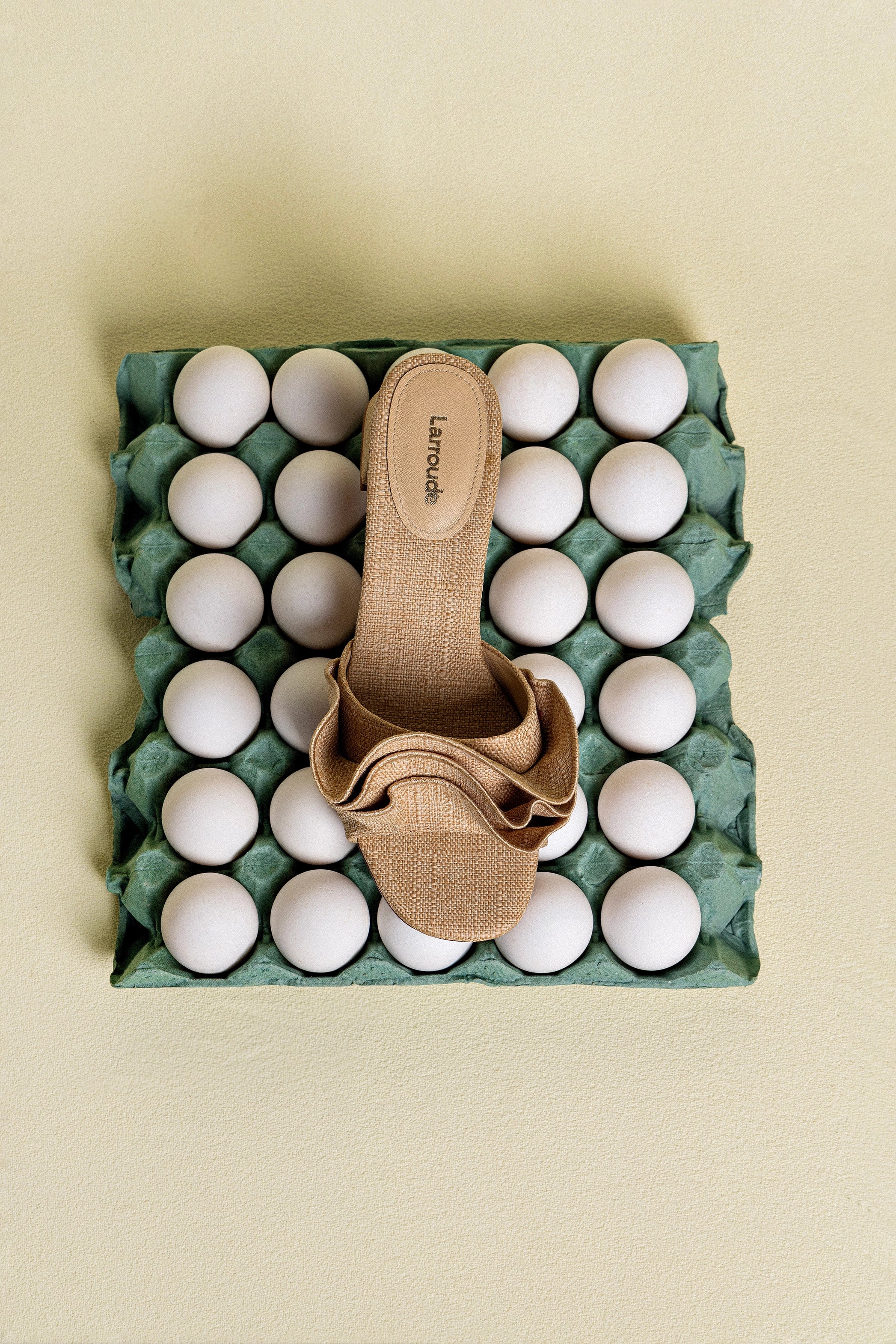 Brigitte Ruffle Mule In Beige Raffia