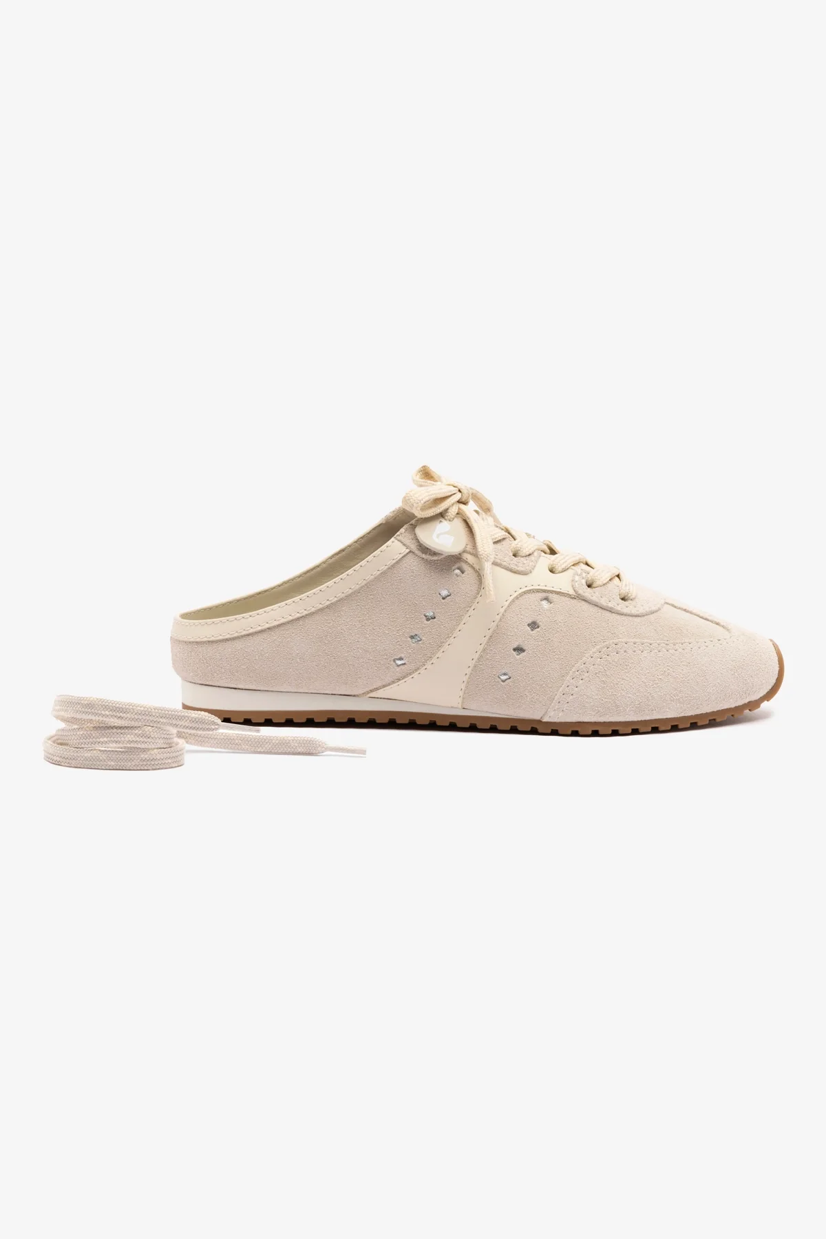 Stella Mule In Mushroom Grey Suede and Ivory Leather