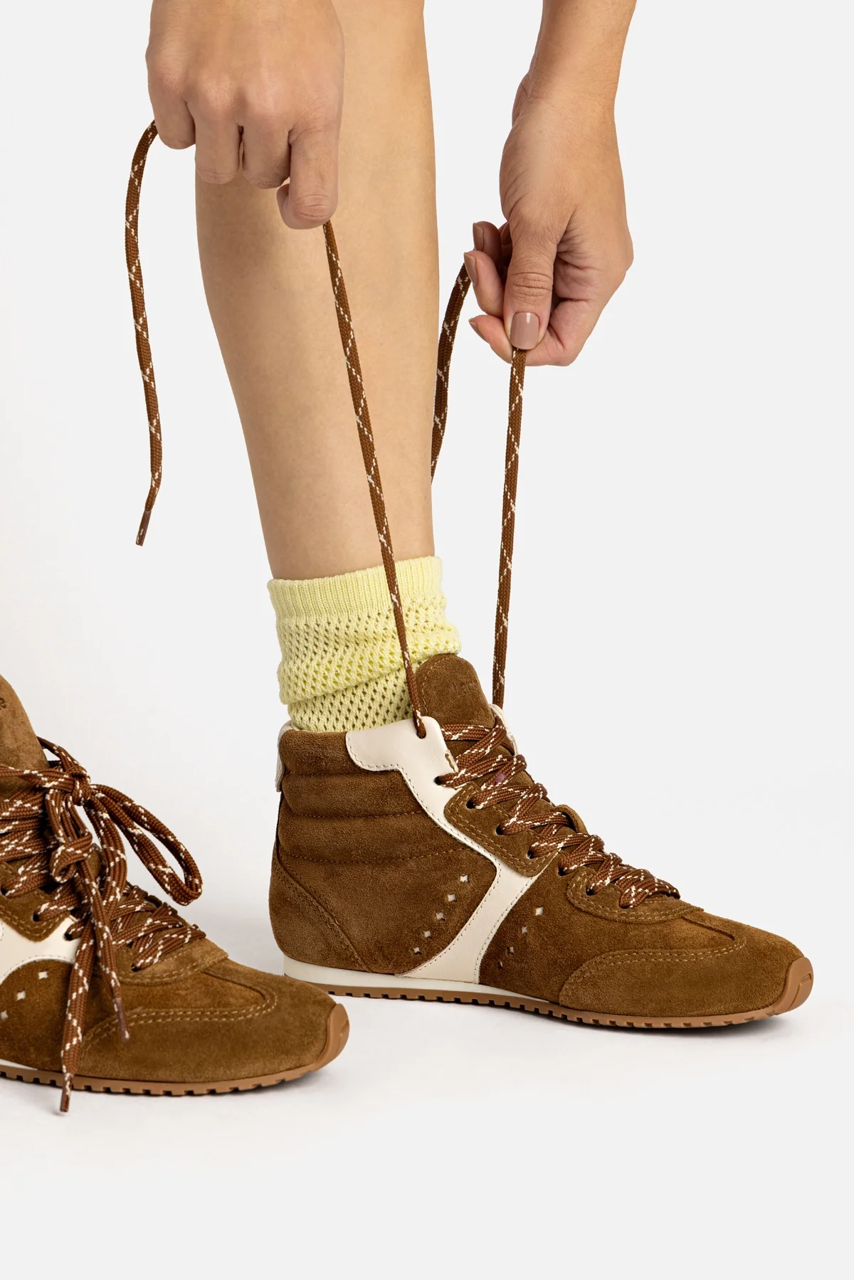 Stella Mid Sneaker In Russet Suede and Ivory Leather