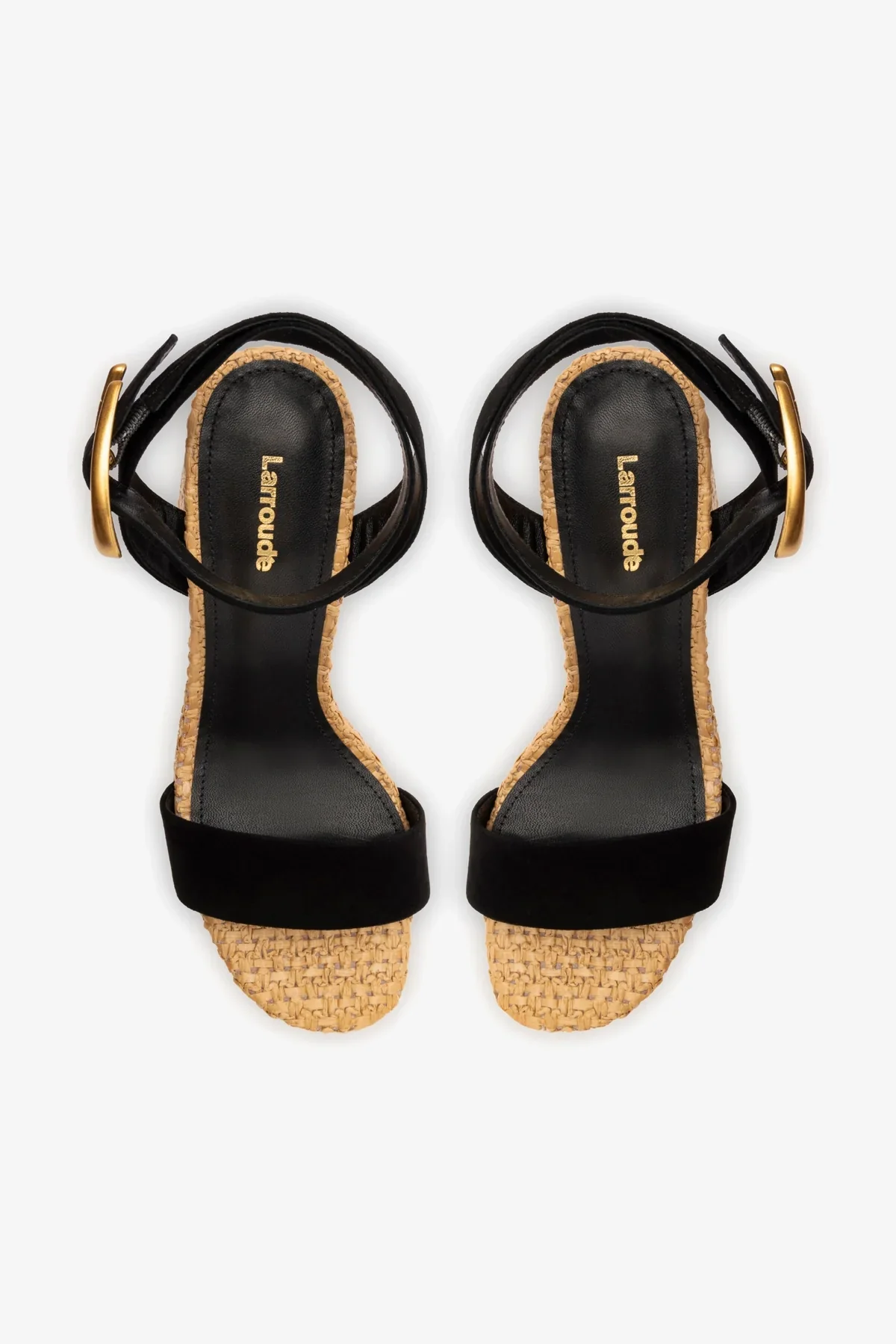 Dolly Verona Sandal In Black Suede and Natural Raffia