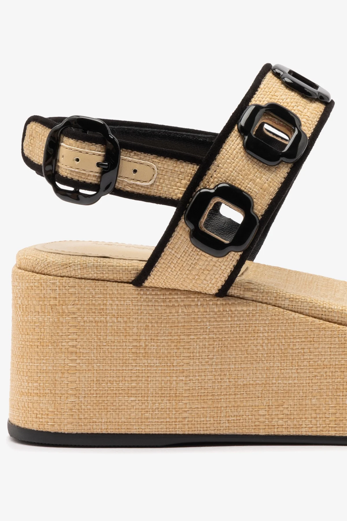 Milan Flatform In Beige Raffia and Black Trimming