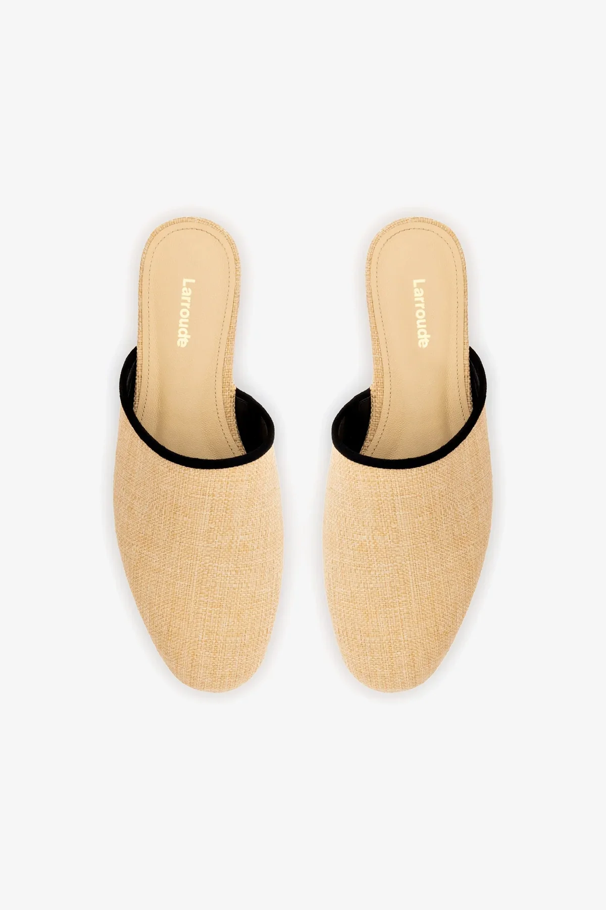 Venice Flat Mule In Beige Raffia and Black Trimming