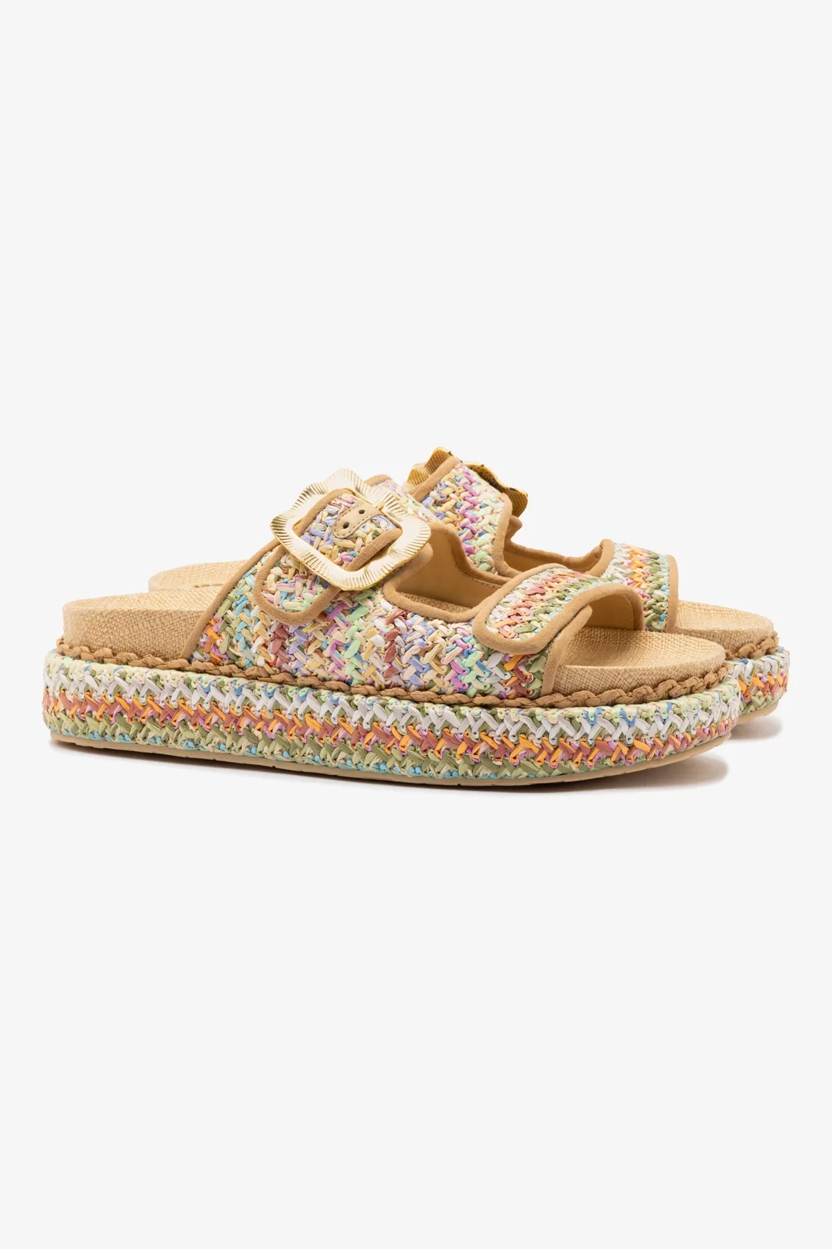 Maui Slide In Tapestry Rainbow Raffia and Beige Trimming