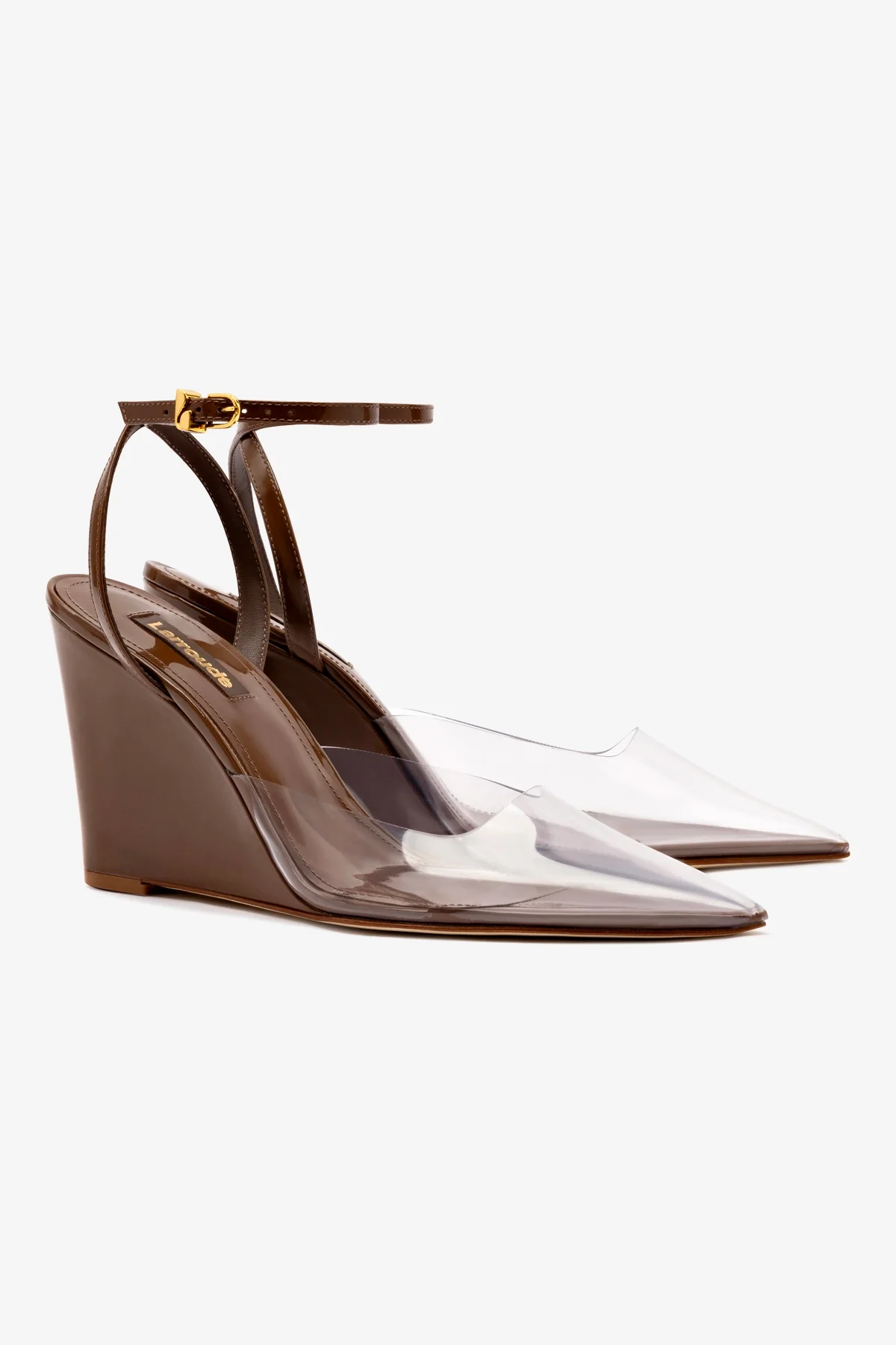 Kim Wedge Pump In Burnt Umber Leather and Vinyl