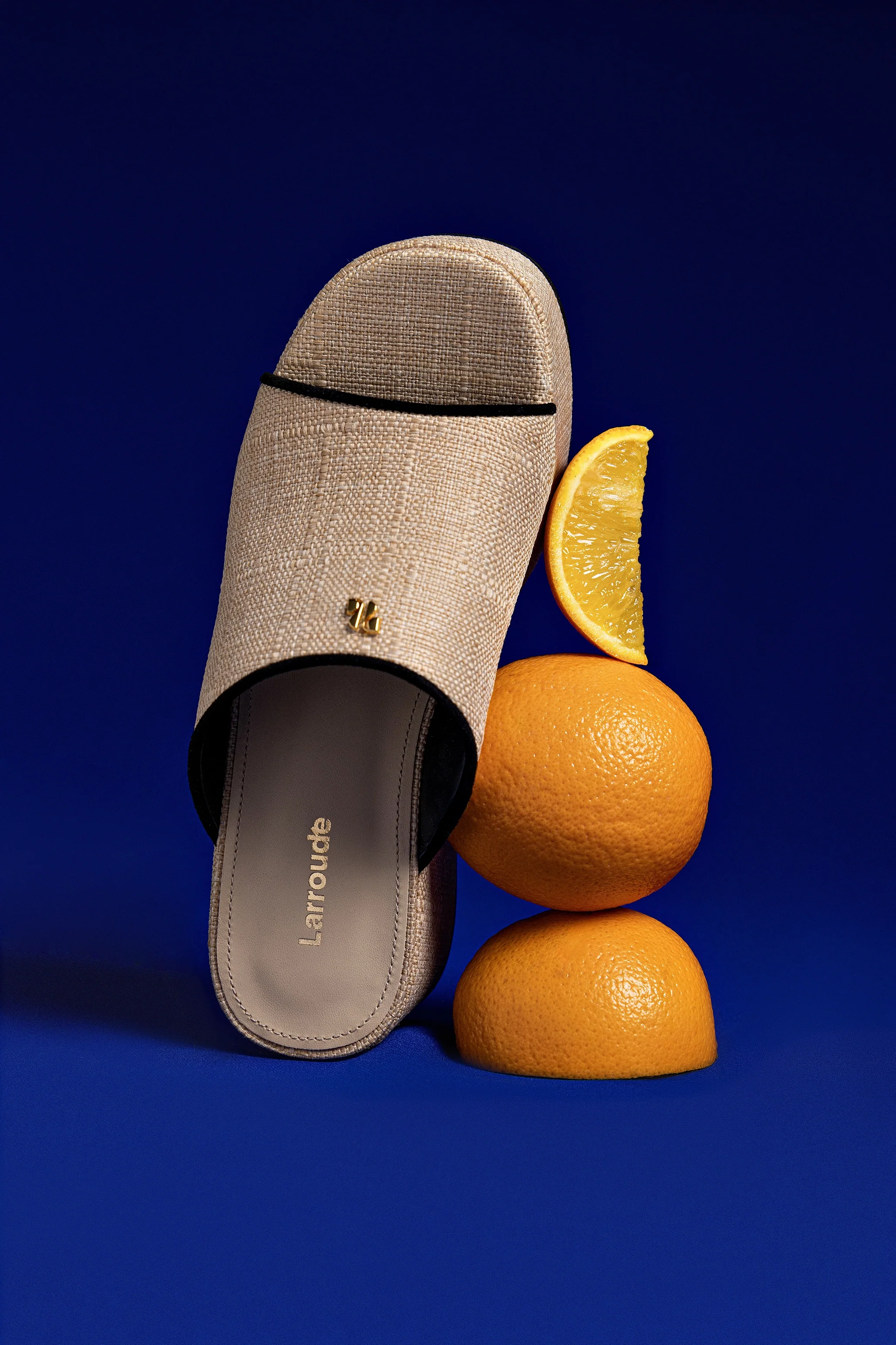 Charli Mule In Beige Raffia and Black Trimming