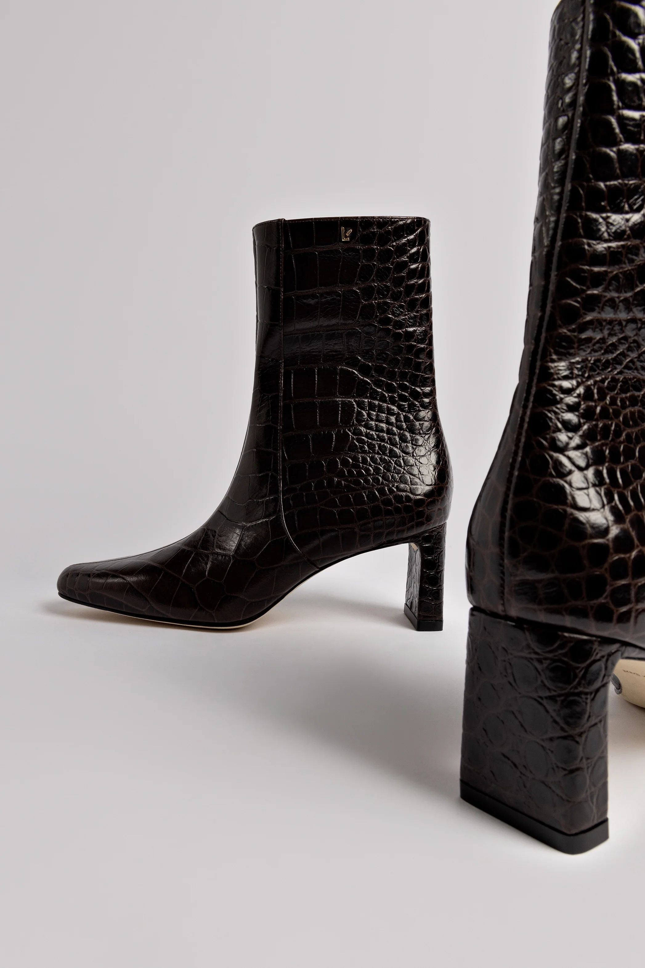 Alexis Bootie In Dark Croco Embossed Leather