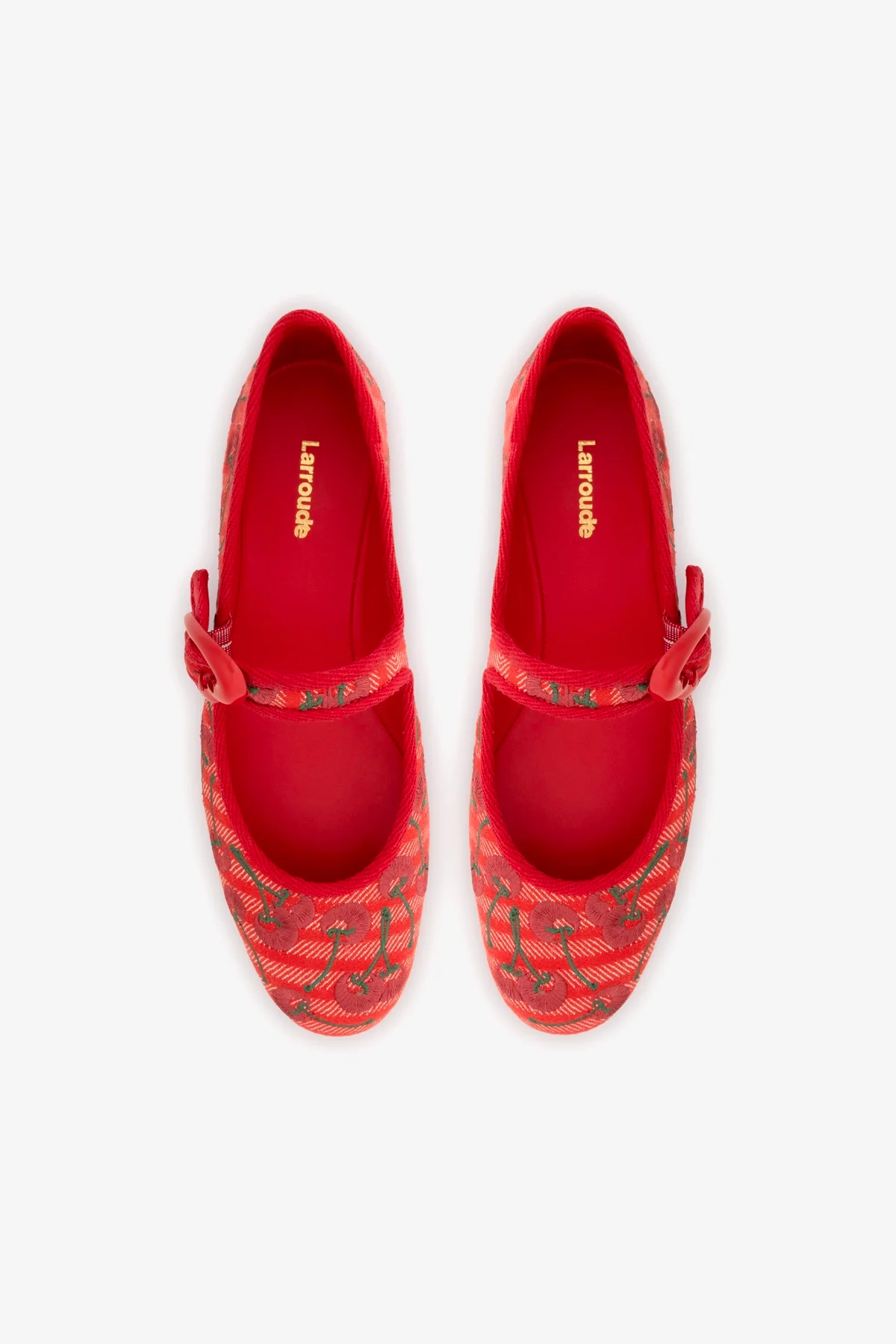 Verona Ballet Flat In Raspberry Striped Fabric and Cherry Embroidery