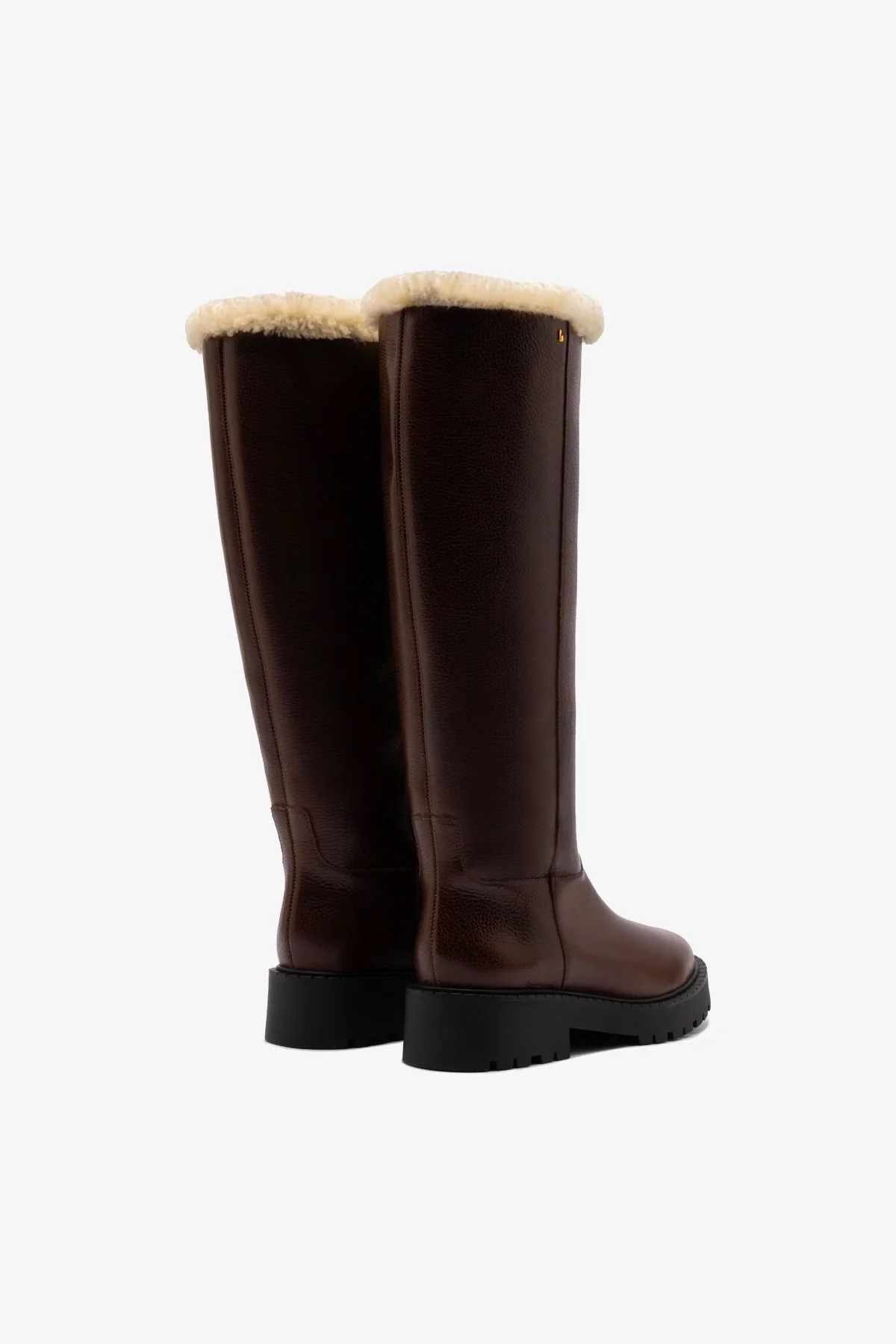 Anne Lugsole Boot In Brown Leather And Natural Shearling