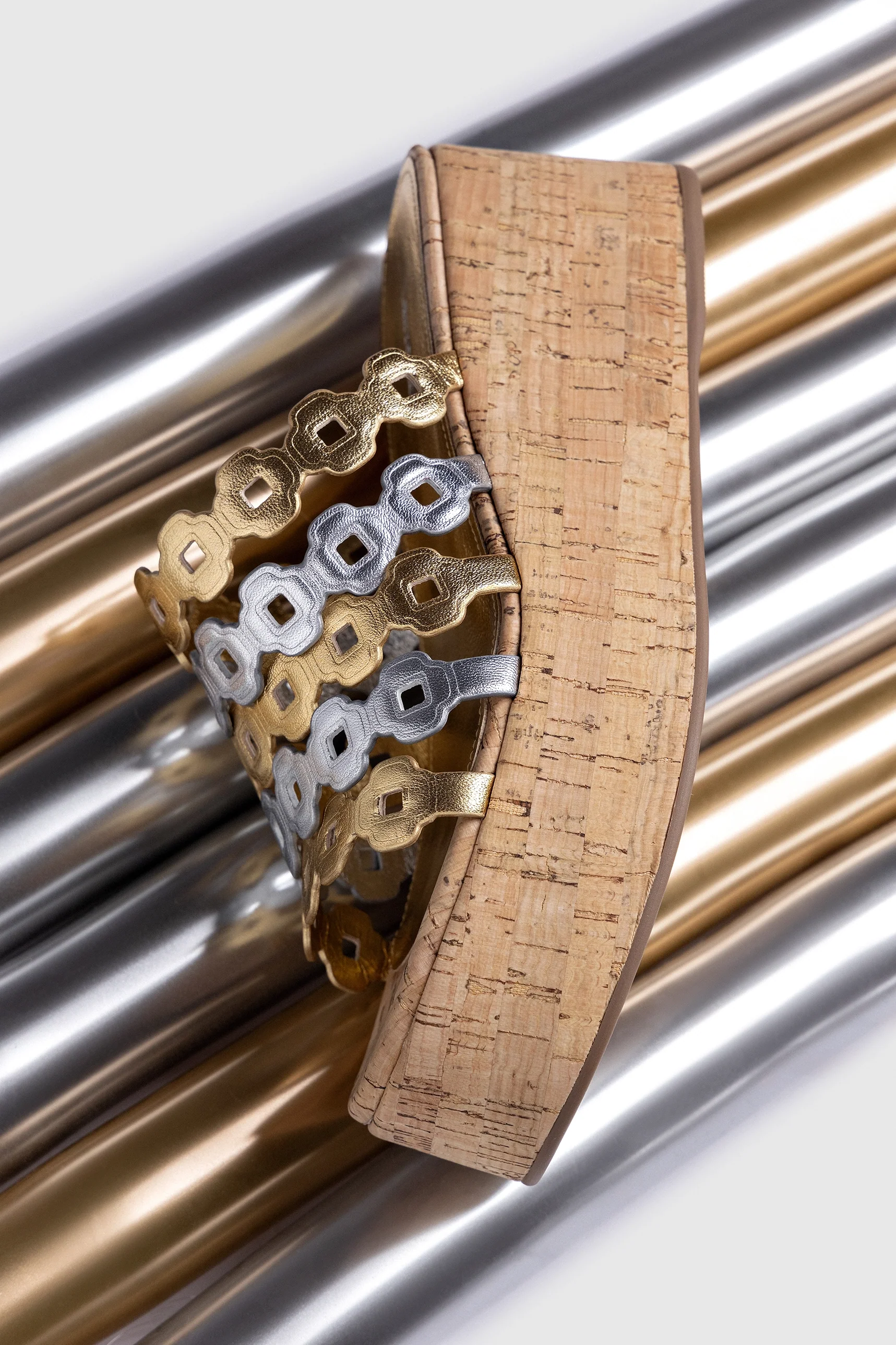 Charli Mule In Gold and Silver Metallic Leather