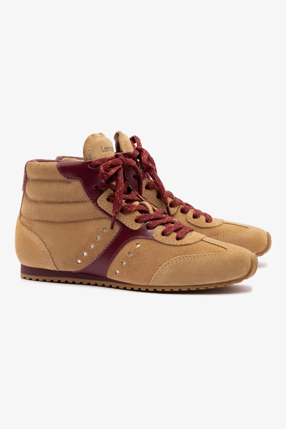 Stella Mid Sneaker In Peanut Suede and Burgundy Leather
