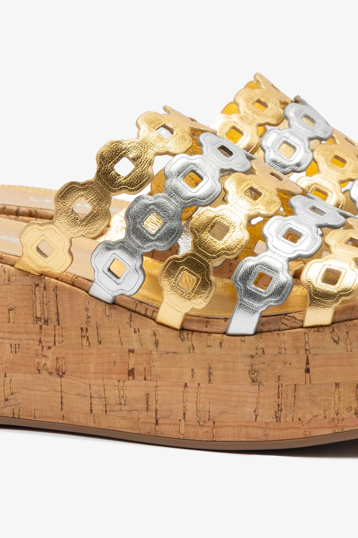 Charli Mule In Gold and Silver Metallic Leather