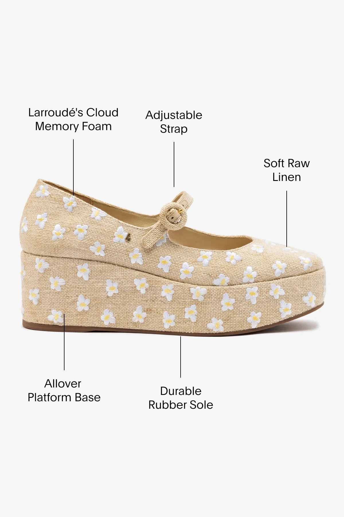 Blair Flatform In Raw Linen and Daisy Embroidery