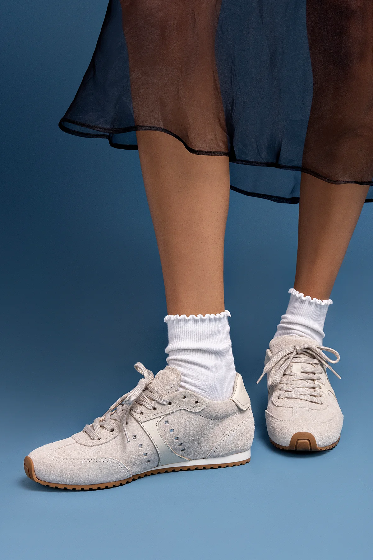 Stella Sneaker In Mushroom Grey Suede and Ivory Leather