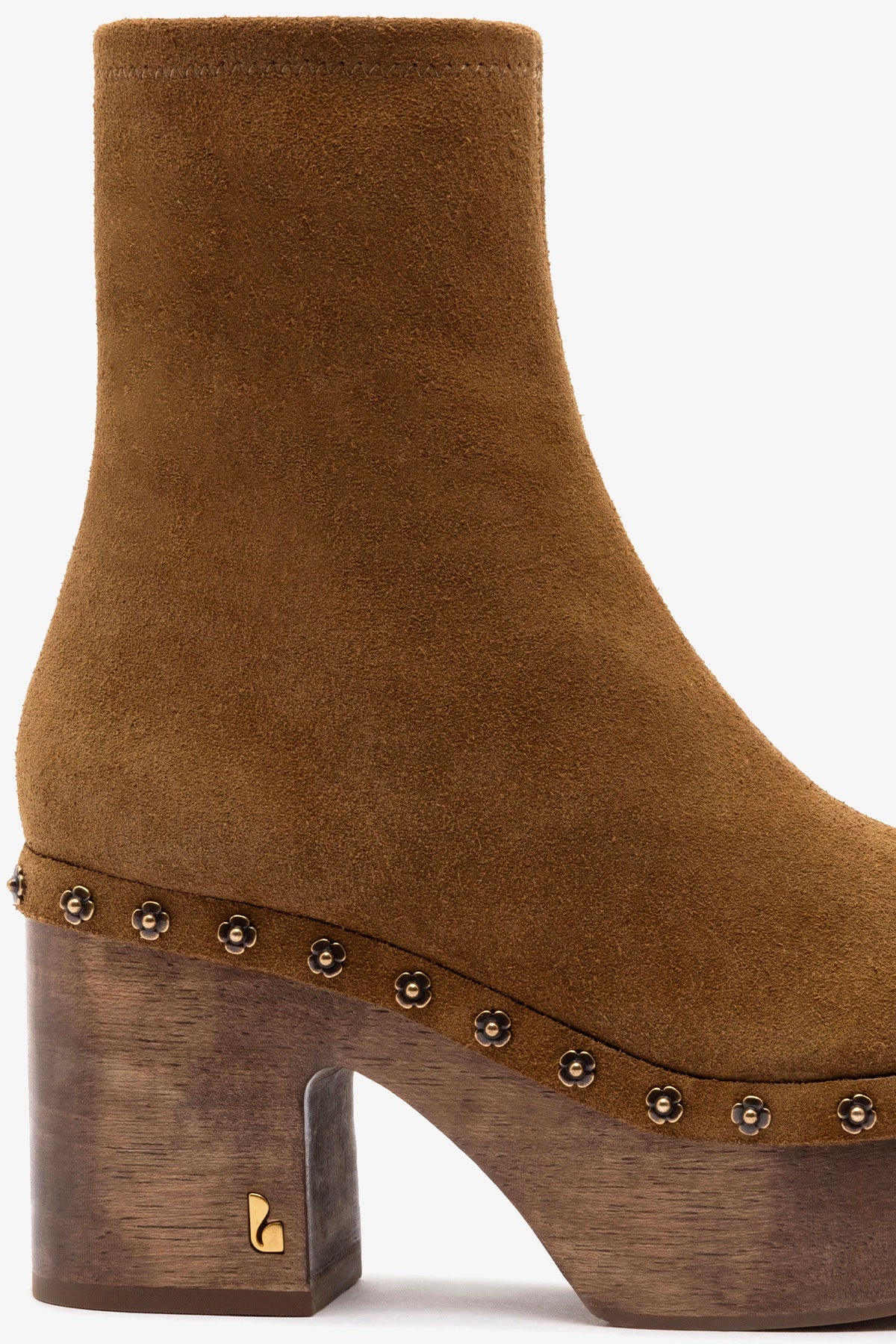 Miso Wooden Platform Boot In Russet Suede