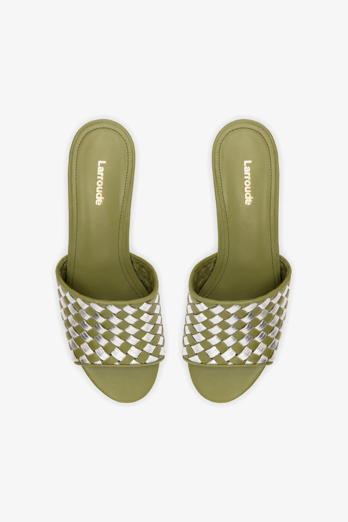 Miso Platform Sandal In Seaweed Leather and Silver Metallic Leather