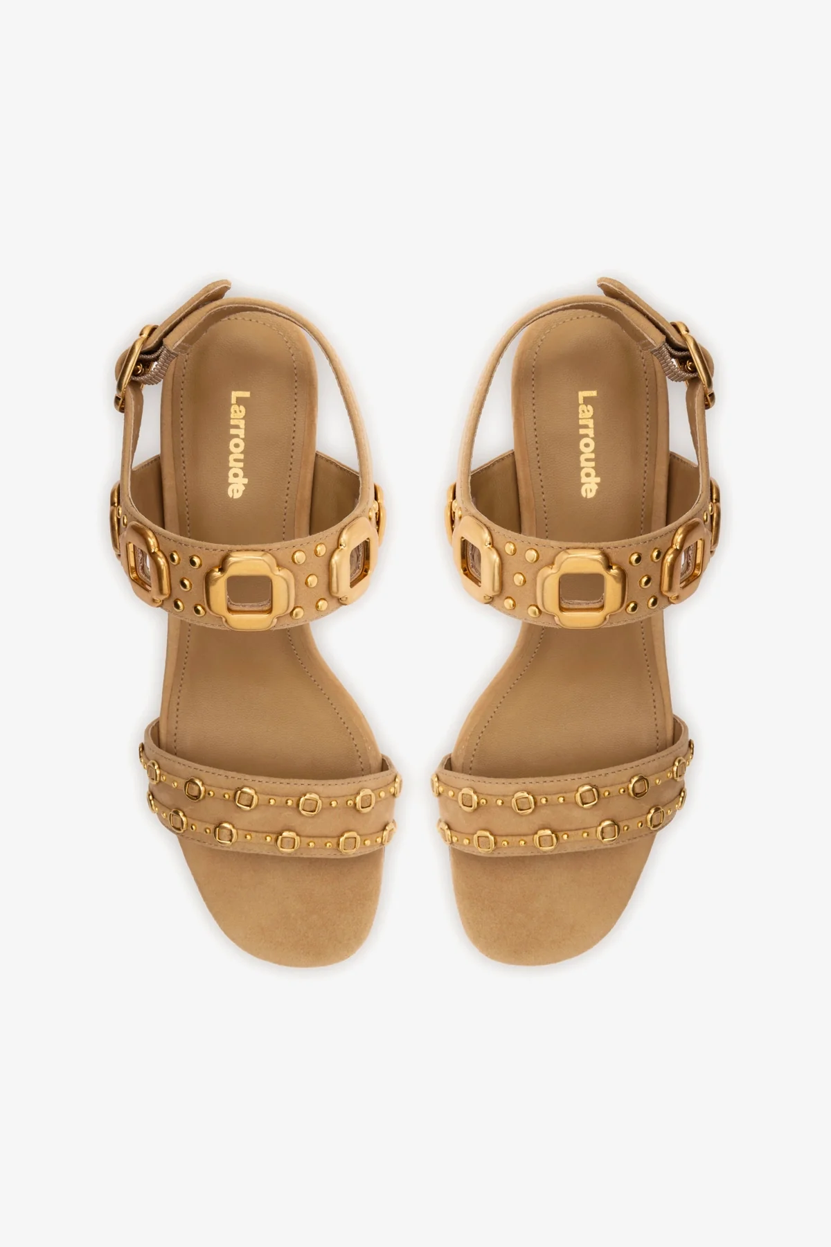 Milan Studs Block Sandal In Peanut Suede
