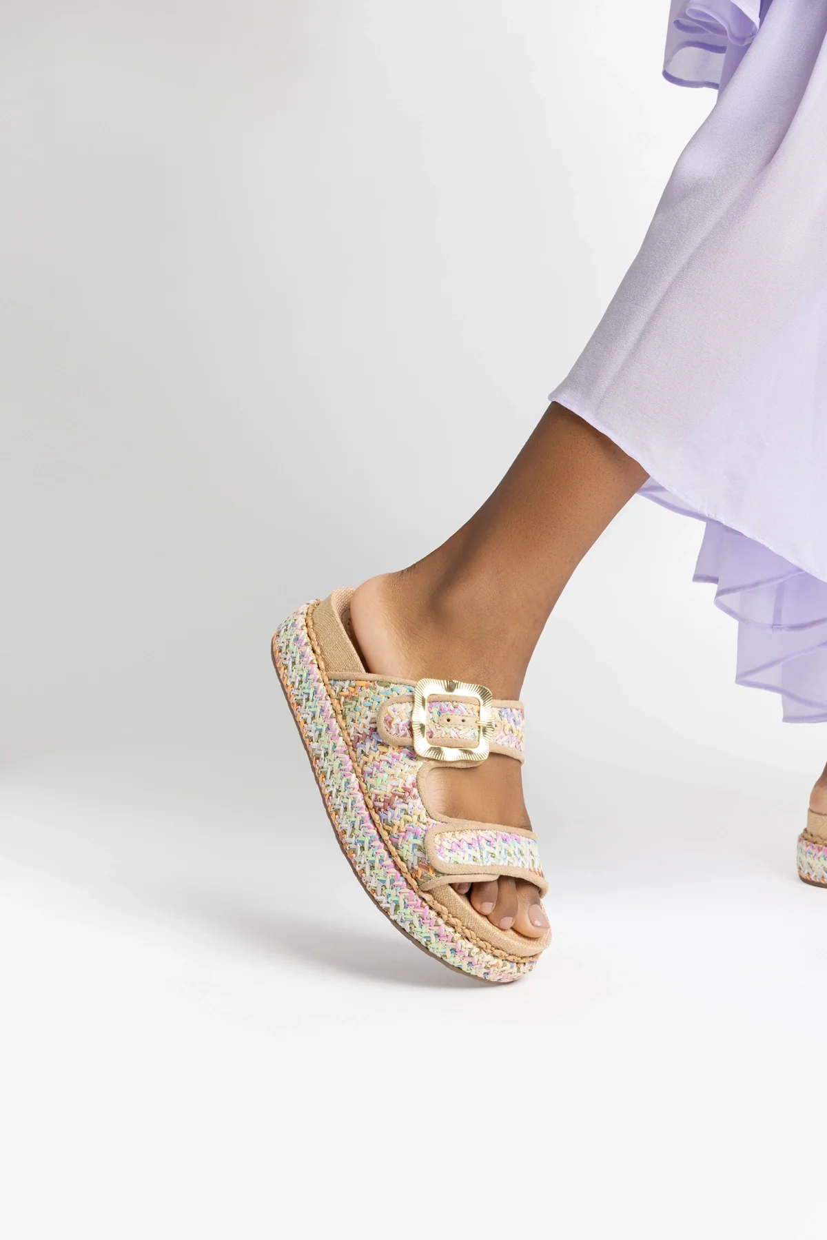 Maui Slide In Tapestry Rainbow Raffia and Beige Trimming