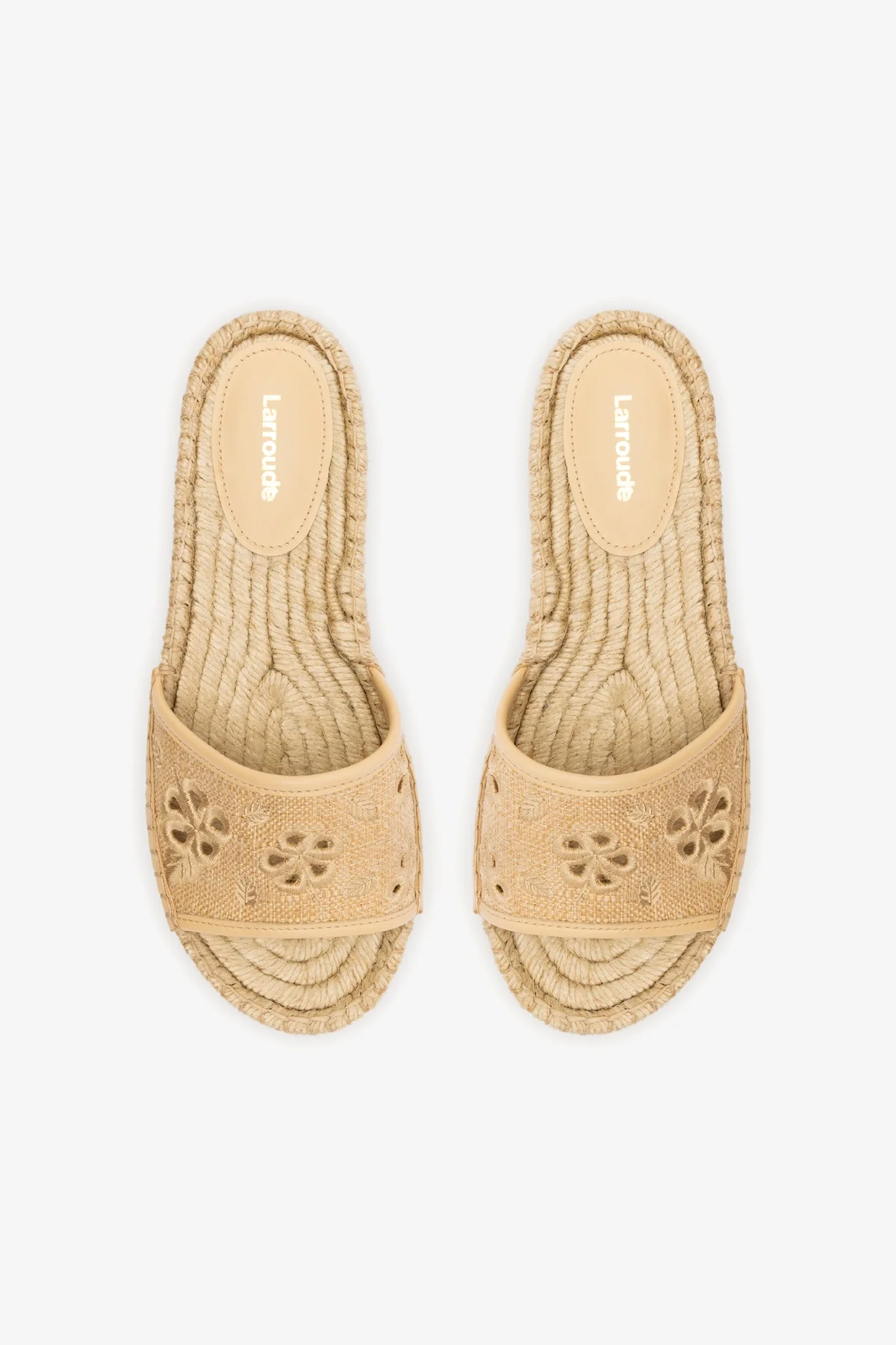 Letizia Espadrille Flatform In Beige Raffia and Hibiscus Broderie