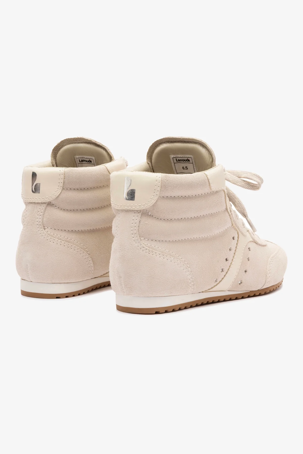 Stella Mid Sneaker In Mushroom Grey Suede and Ivory Leather