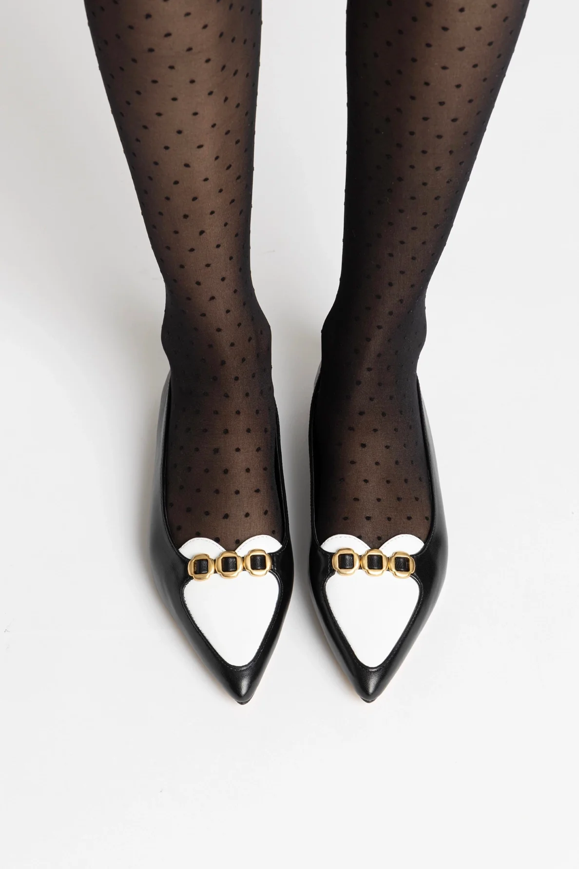 Audrey Flat In Black and White Leather