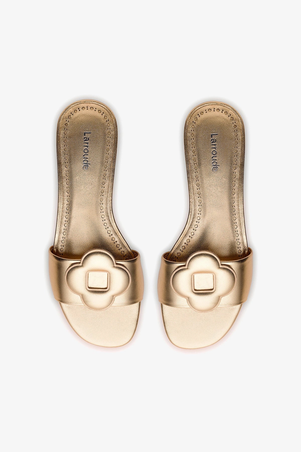 Flora Flat Mule In Gold Metallic Leather