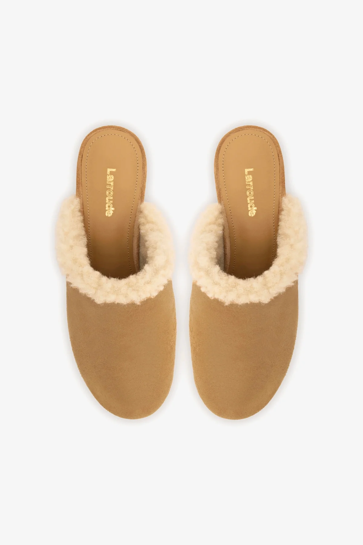 Miso Wooden Platform Clog In Peanut Suede And Natural Shearling