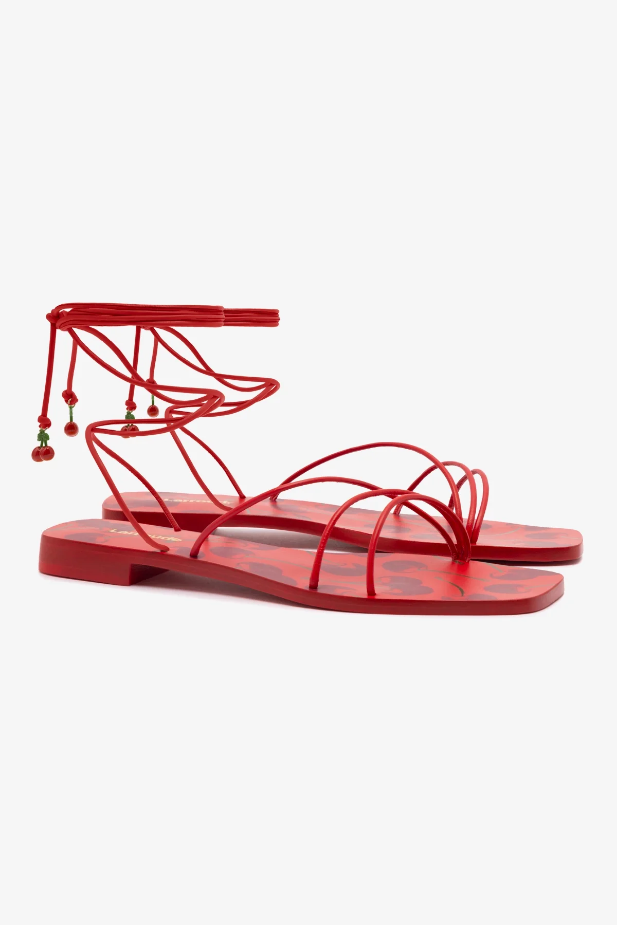 Nadia Flat Sandal In Scarlet Leather