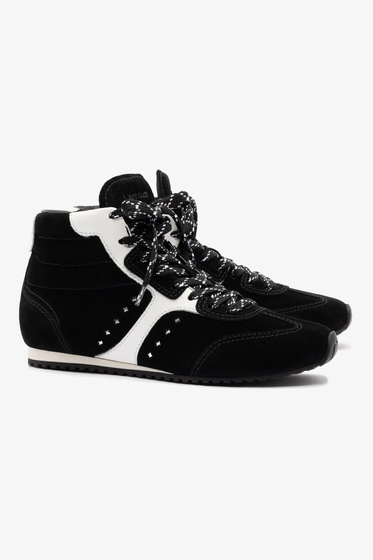 Stella Mid Sneaker In Black Suede and White Leather