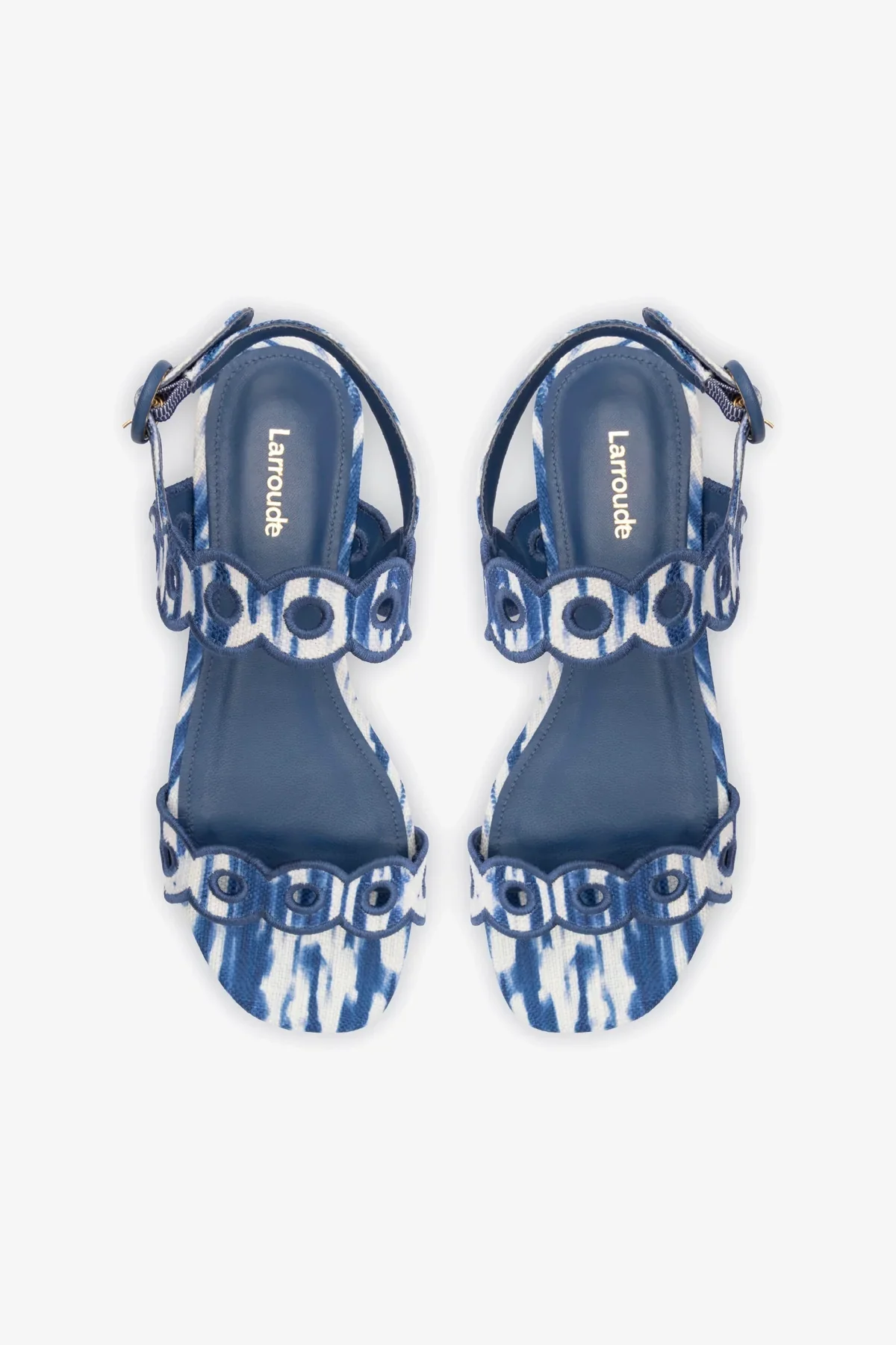 Florence Broderie Flat Sandal In Tie Dye Blue Raffia