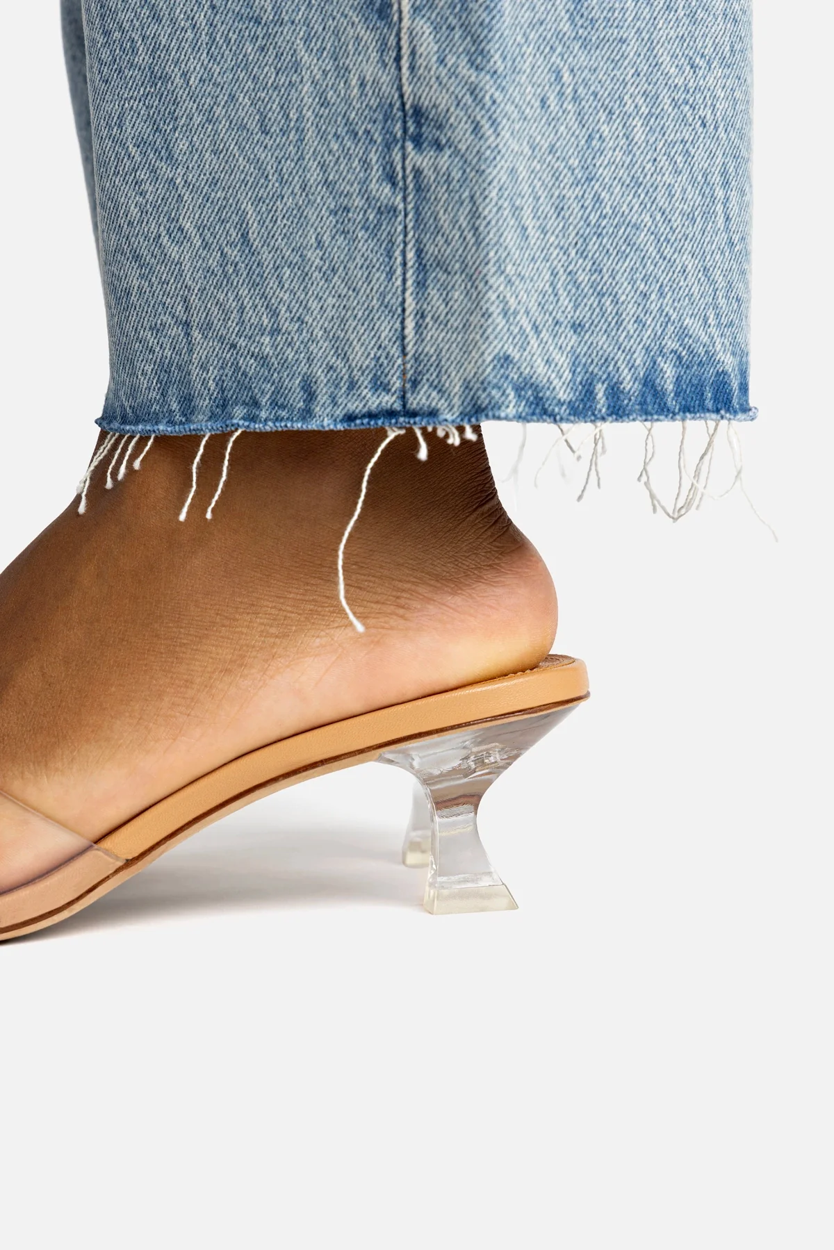 Vivi Lucite Mule In Tan Leather and Vinyl