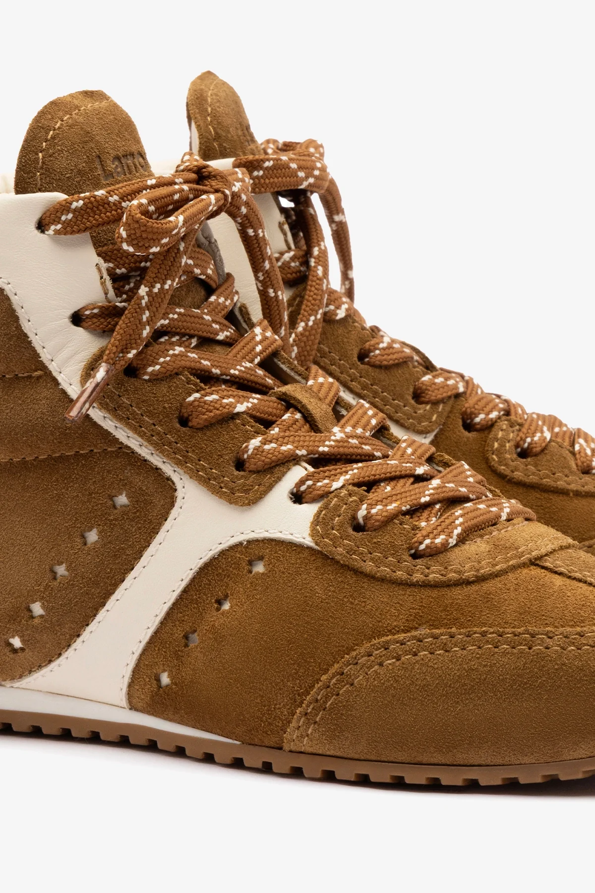 Stella Mid Sneaker In Russet Suede and Ivory Leather