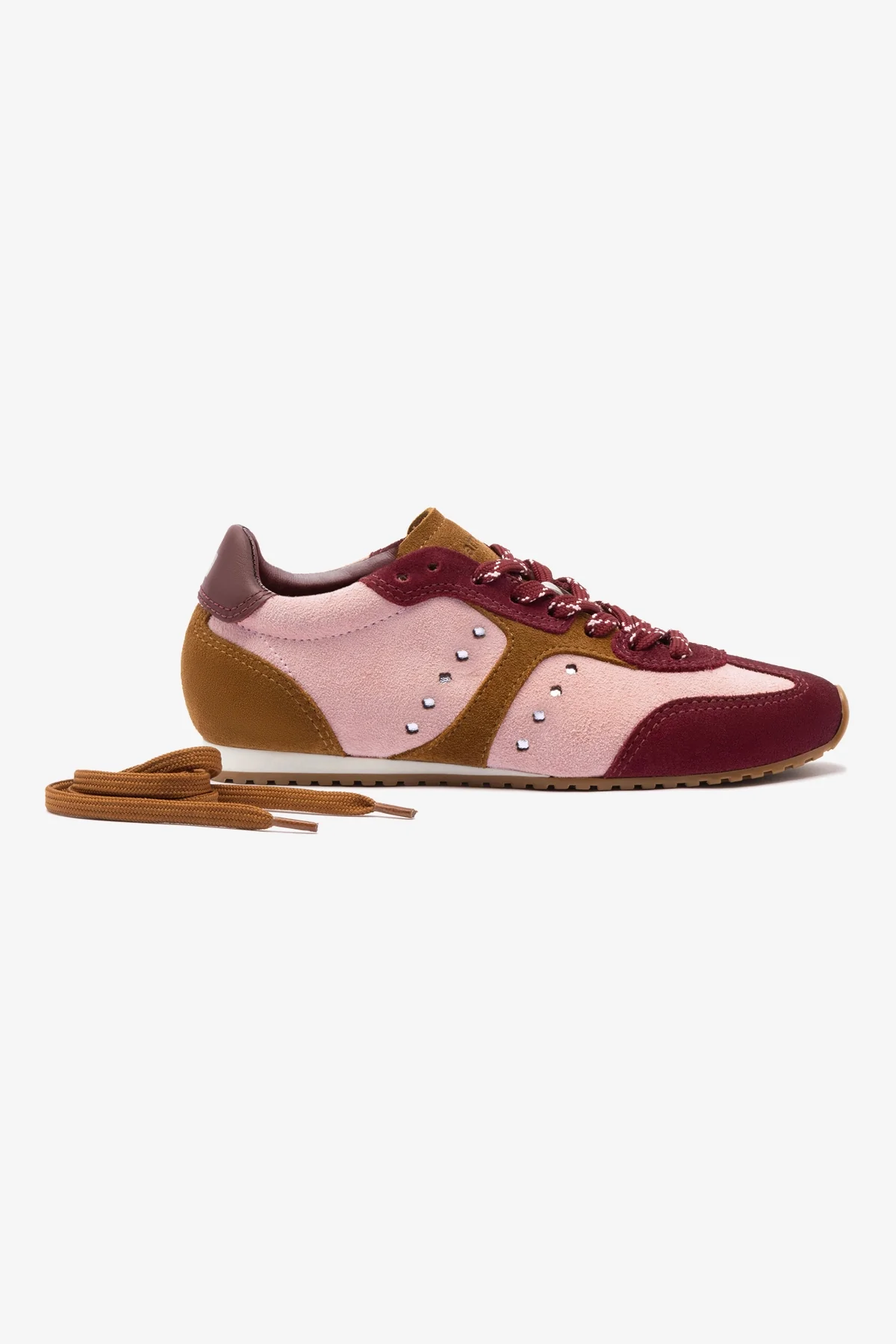 Stella Sneaker In Tulip, Russet and Wine Suede and Silver Metallic Leather