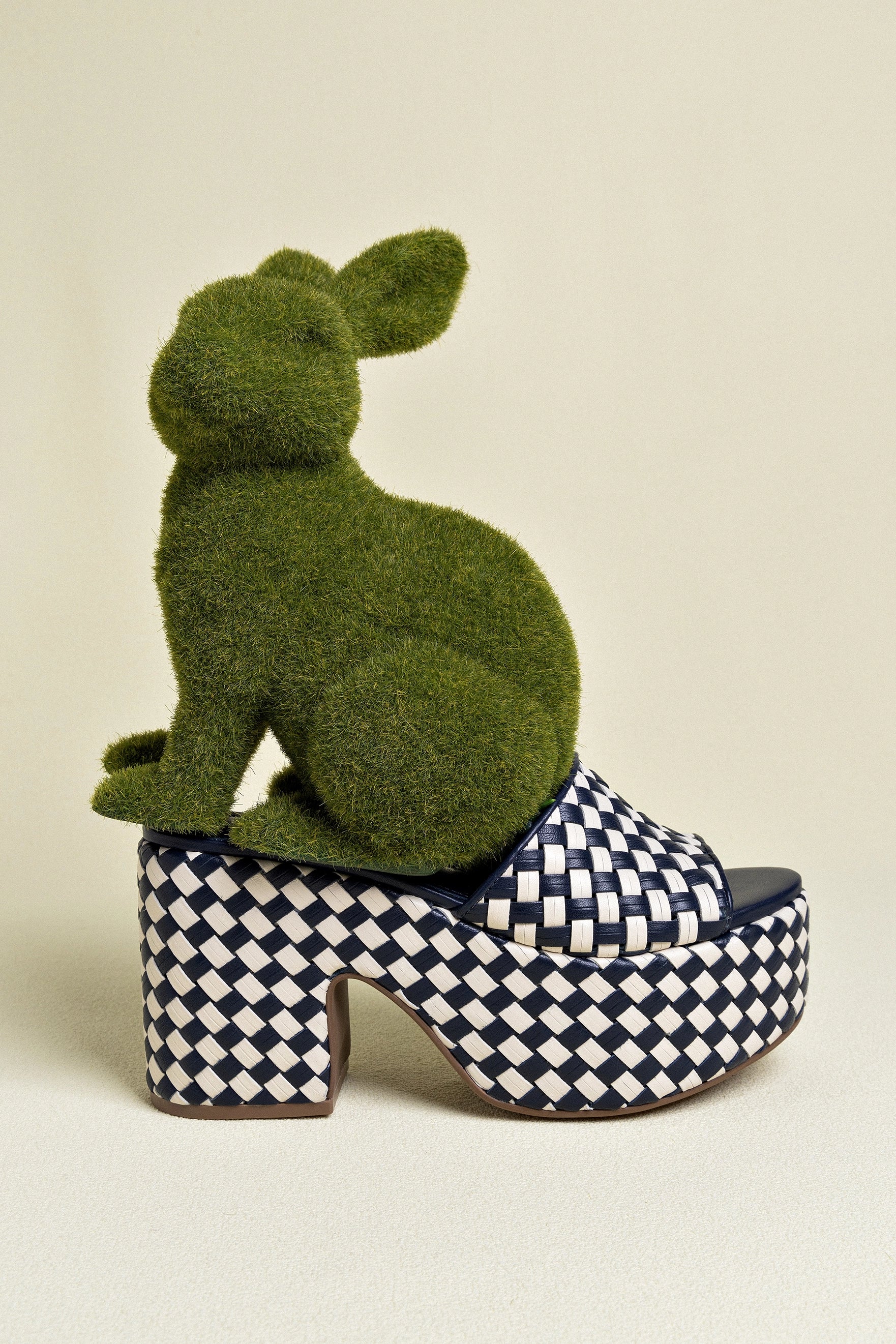 Miso Platform Sandal In Navy and Ivory Leather