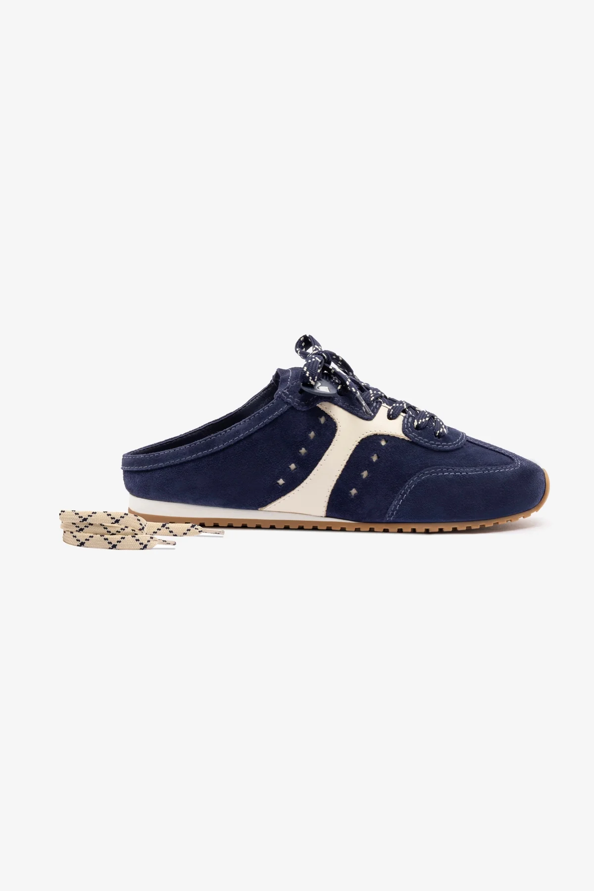 Stella Mule In Navy Suede and Ivory Leather