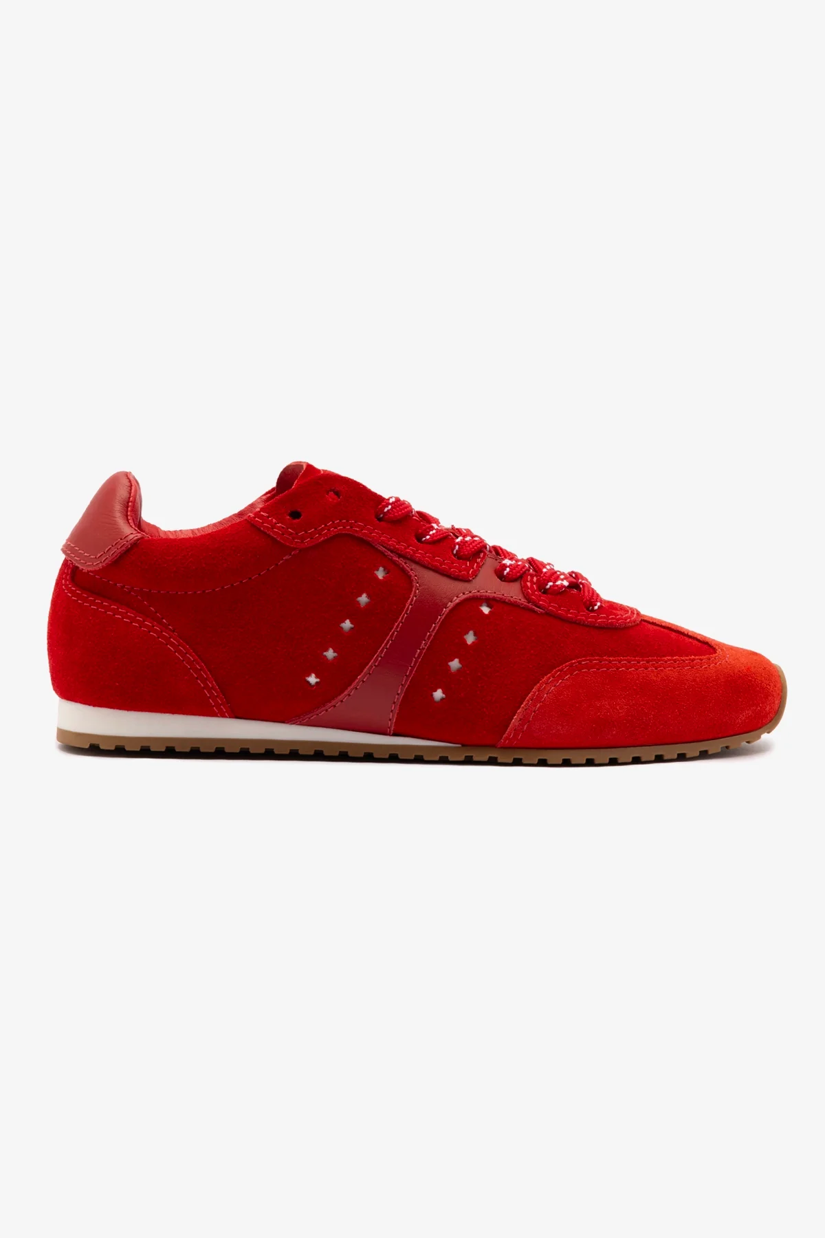 Stella Sneaker In Scarlet Suede and Blood Red Leather