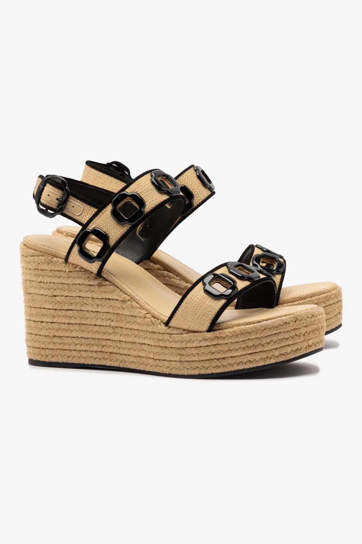 Milan Espadrille In Beige Raffia and Black Trimming