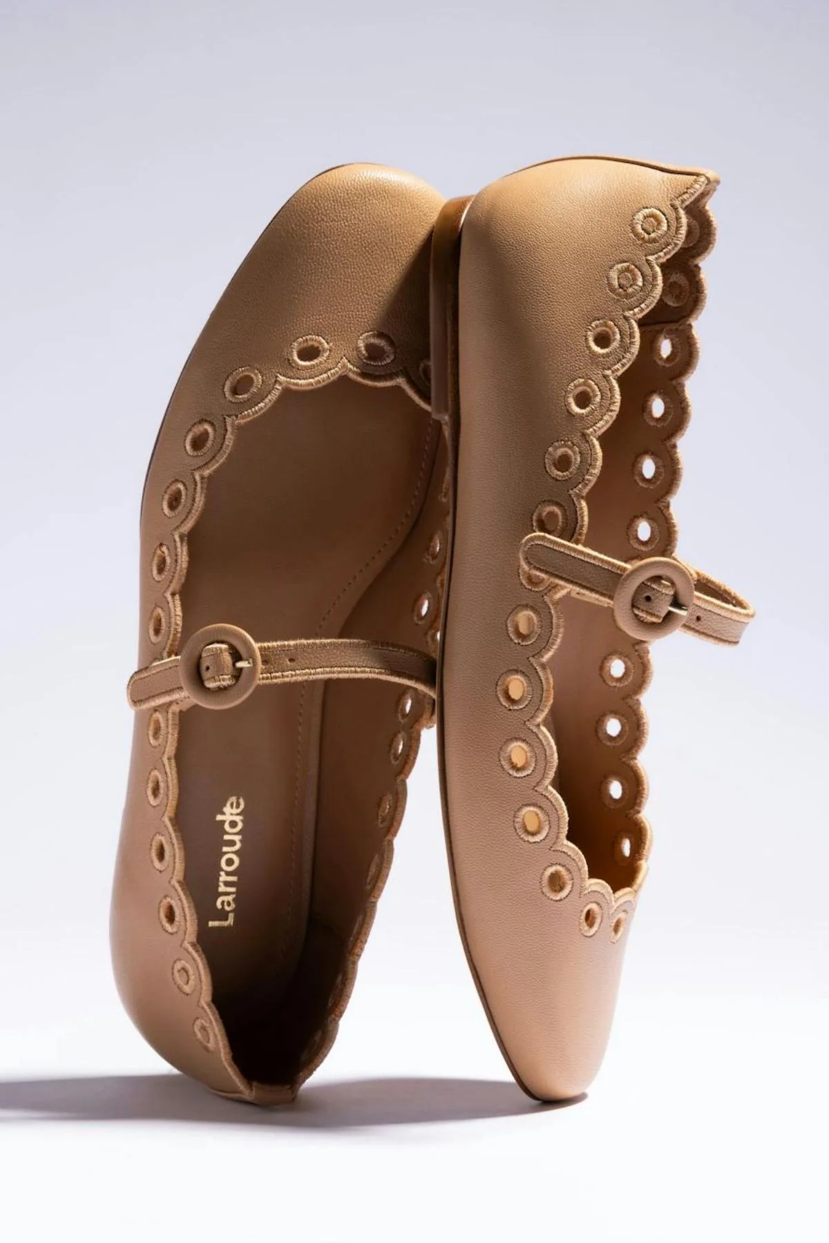 Blair Broderie Ballet Flat In Tan Leather