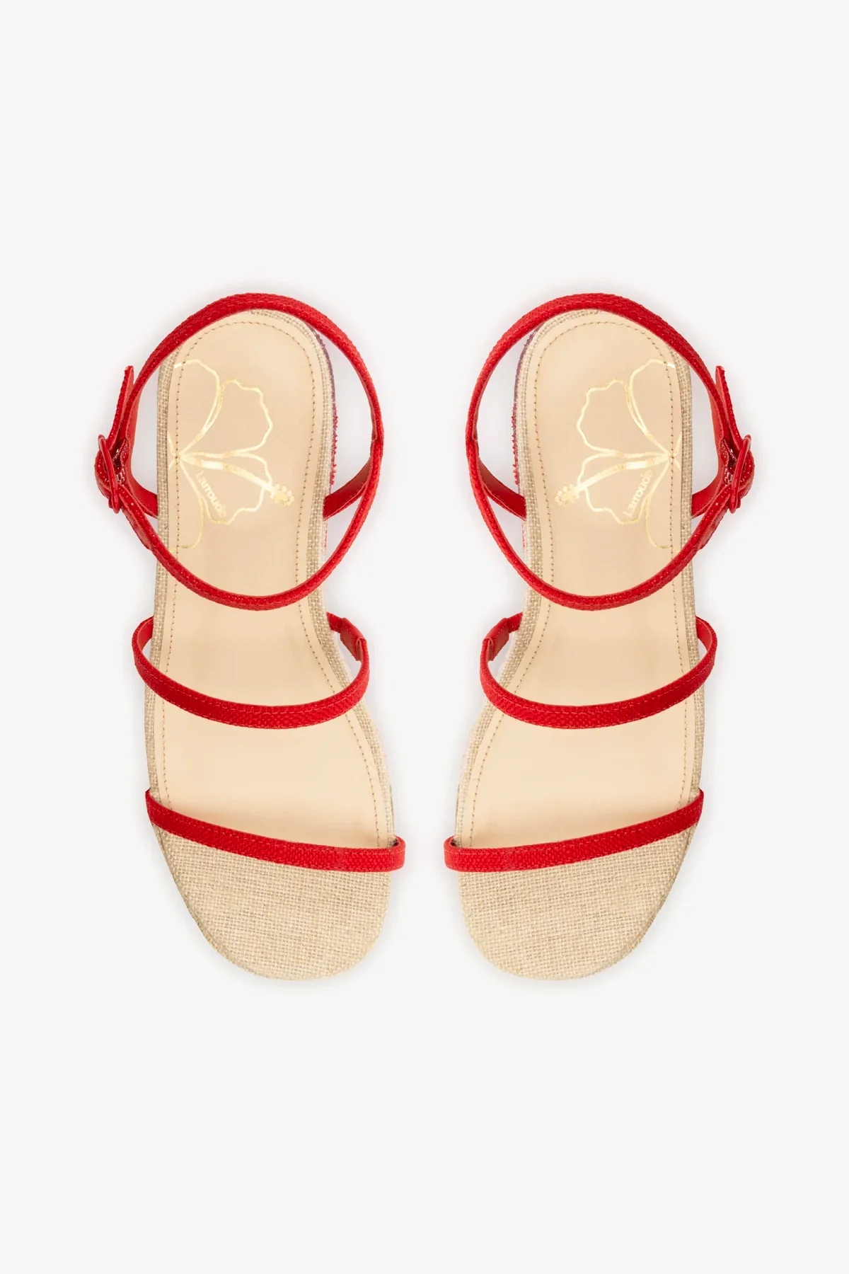 Gio Flatform Sandal In Scarlet Raffia and Hibiscus Embroidery