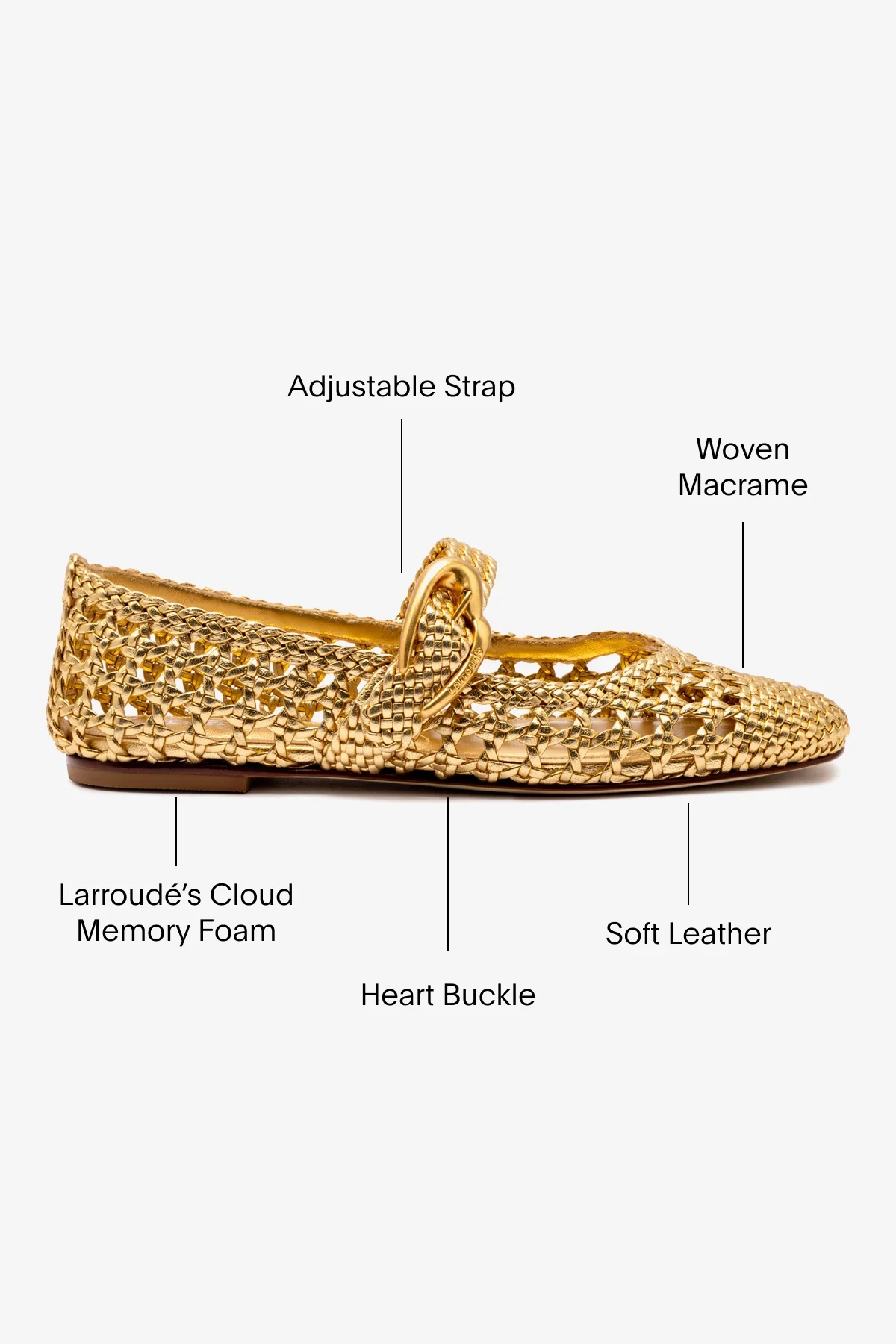 Verona Macrame Ballet Flat In Gold Metallic Leather