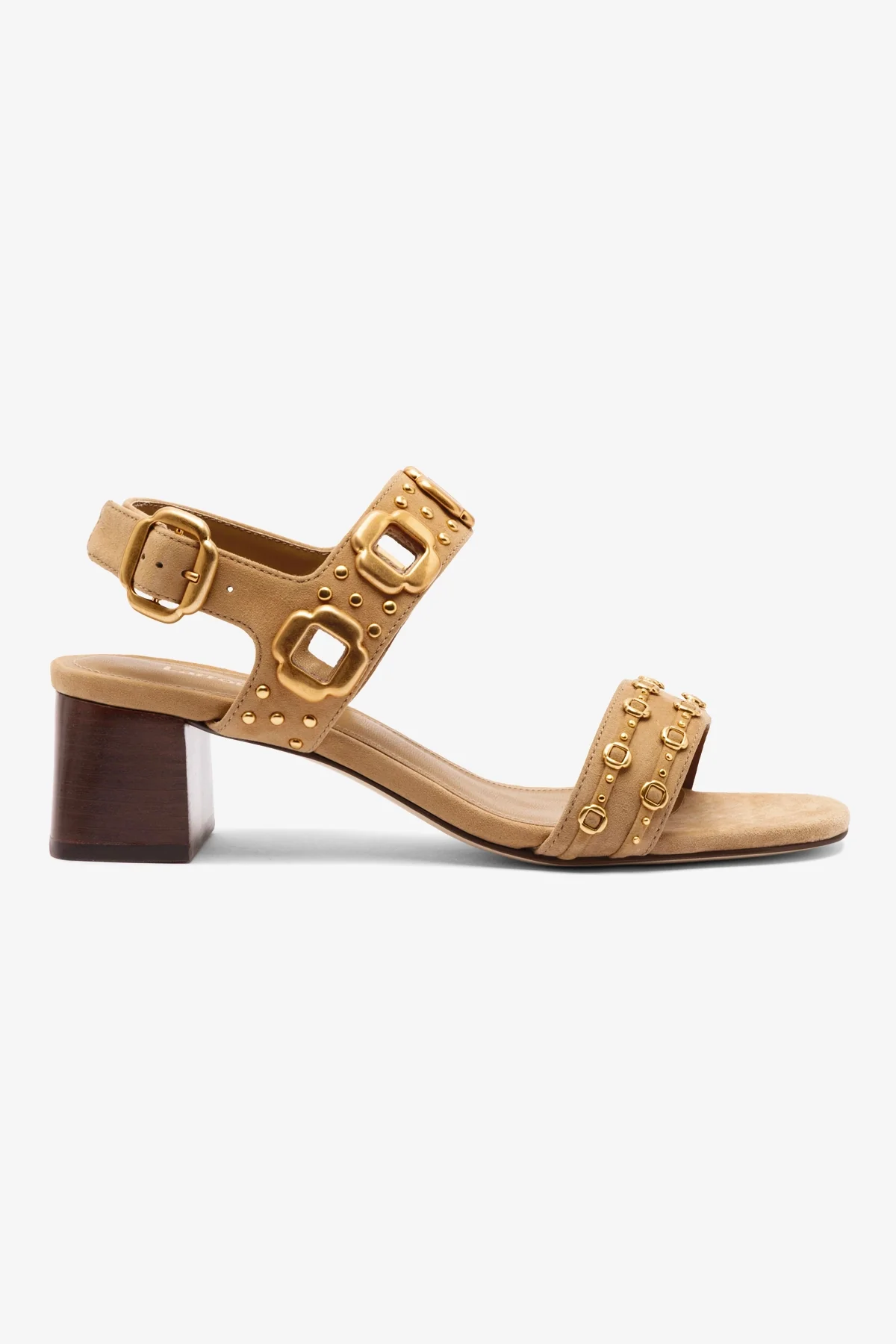 Milan Studs Block Sandal In Peanut Suede